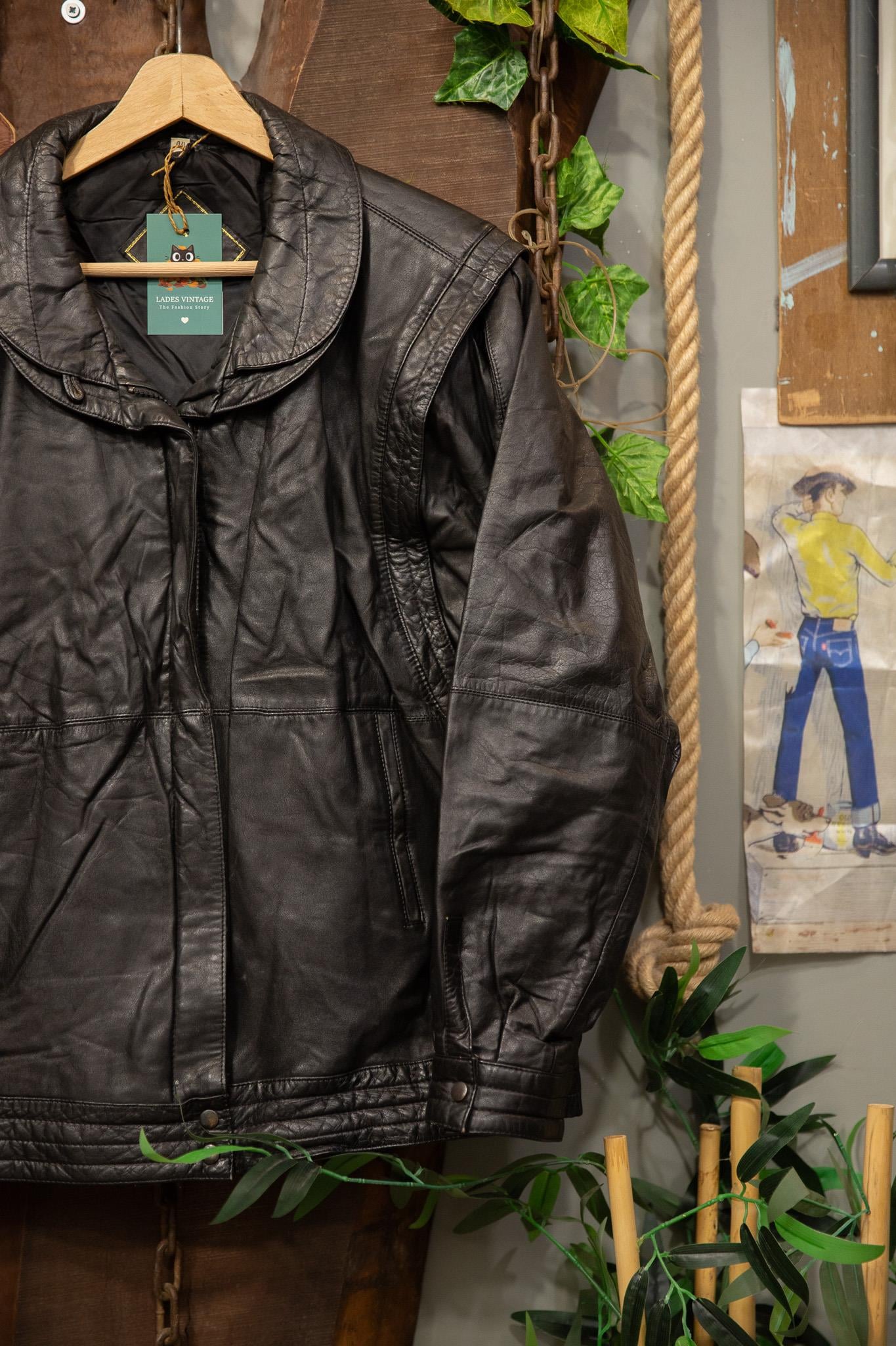 80's Oversize Bomber Balon Kol Deri Ceket