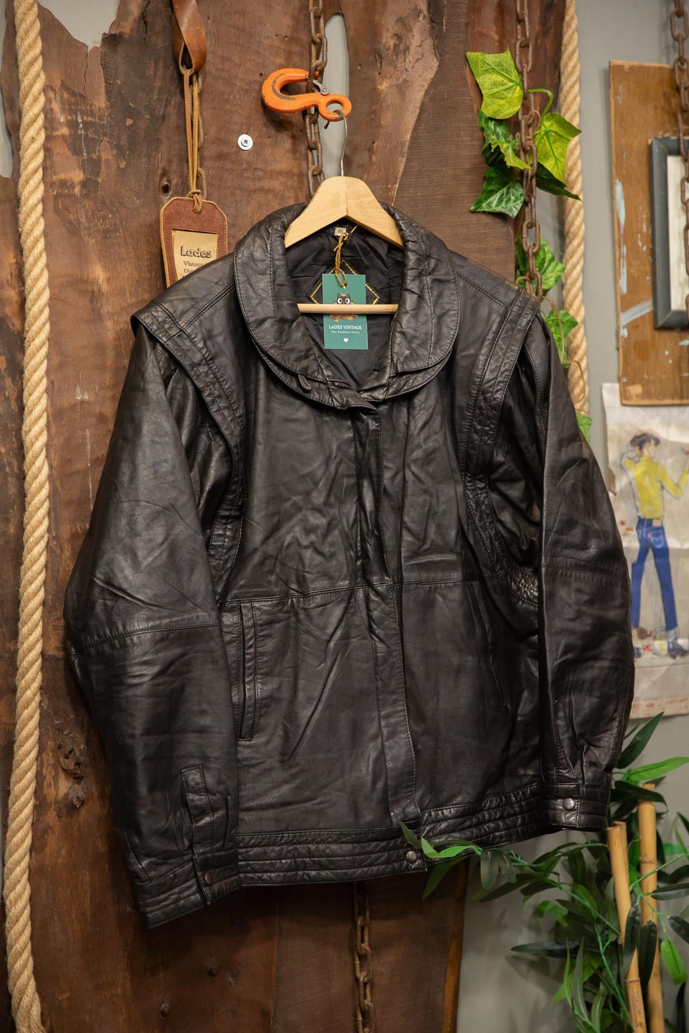 80's Oversize Bomber Balon Kol Deri Ceket