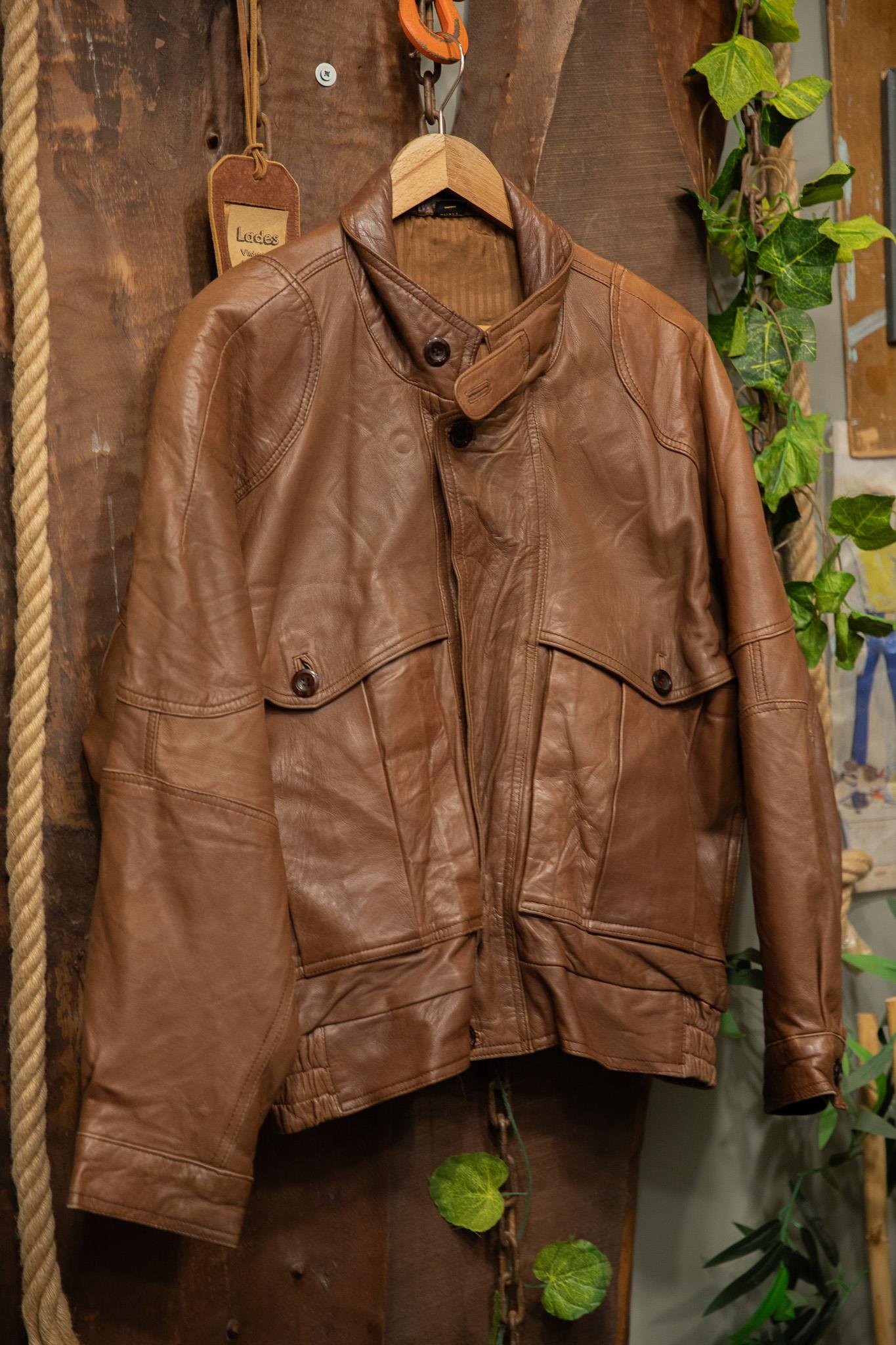80's Oversize Brown Bomber Deri Ceket