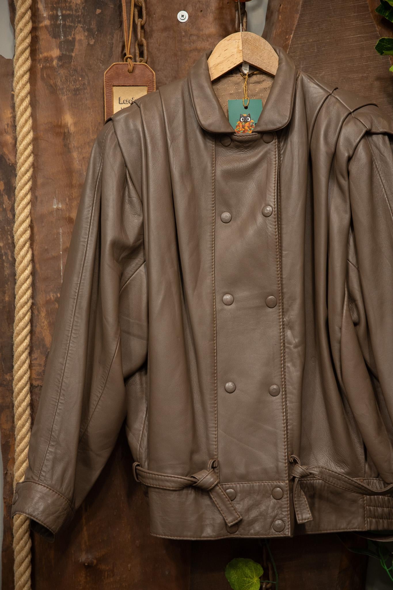 80's Oversize Çift Düğmeli Deri Ceket