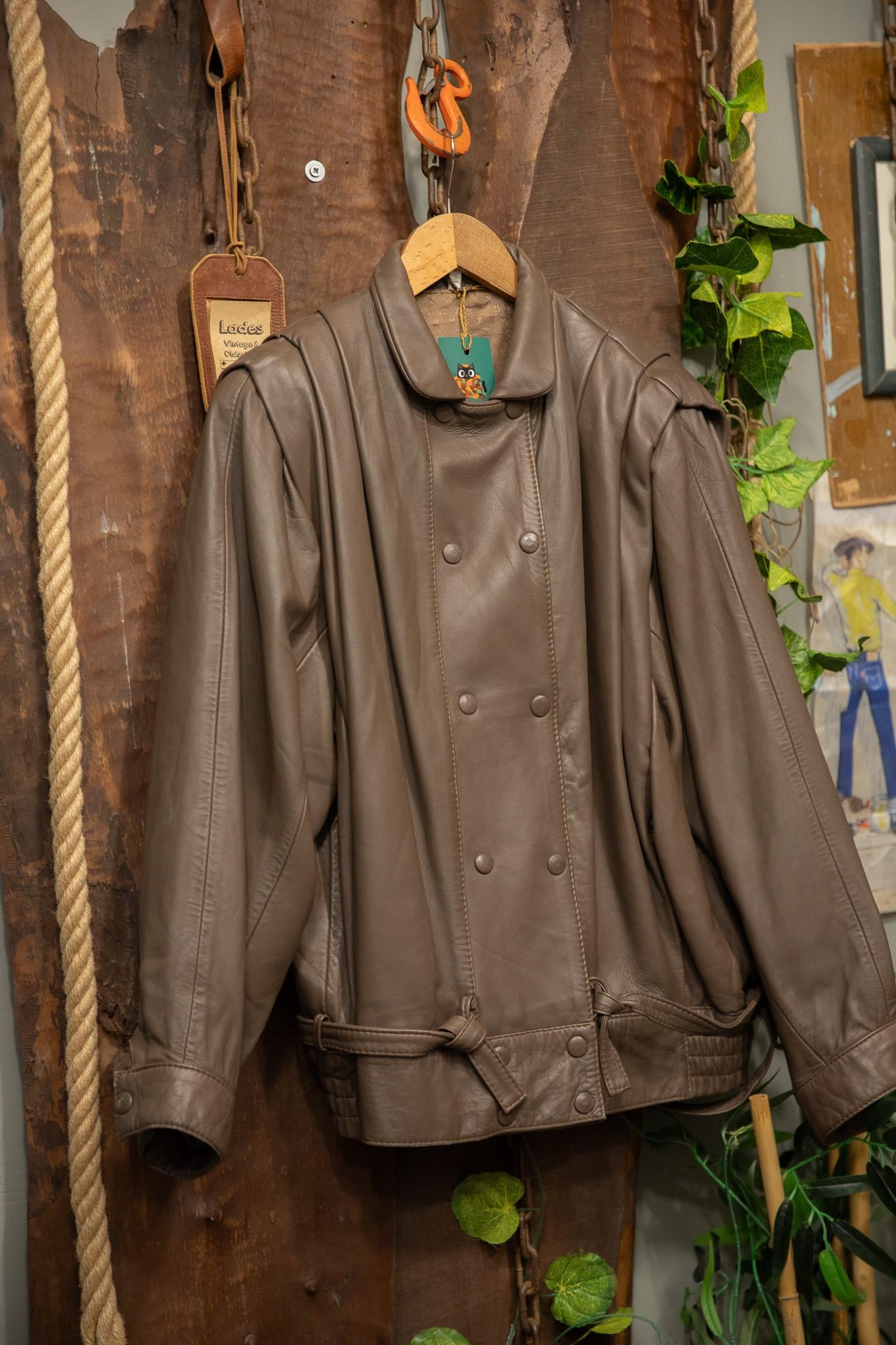 80's Oversize Çift Düğmeli Deri Ceket