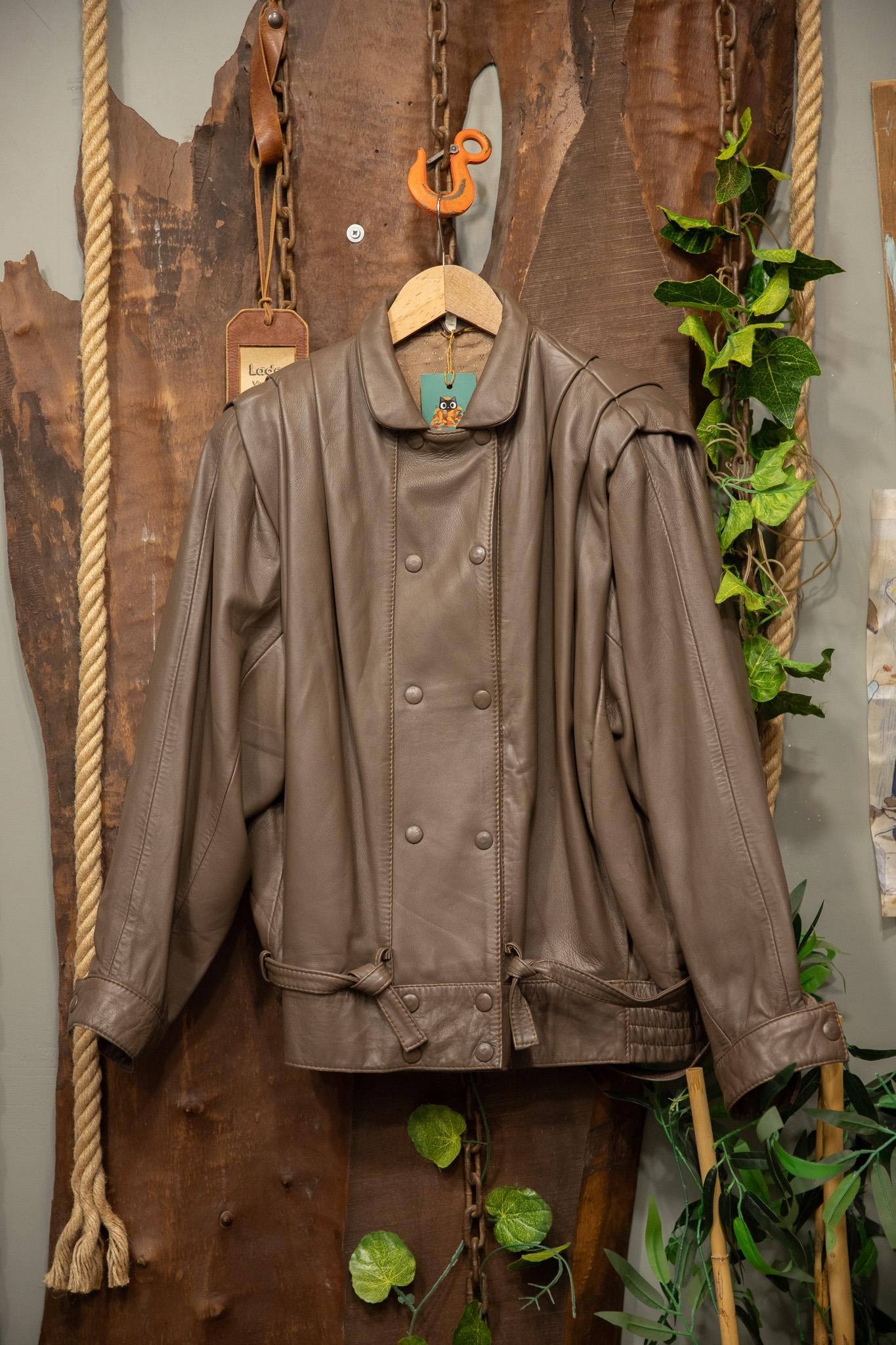 80's Oversize Çift Düğmeli Deri Ceket