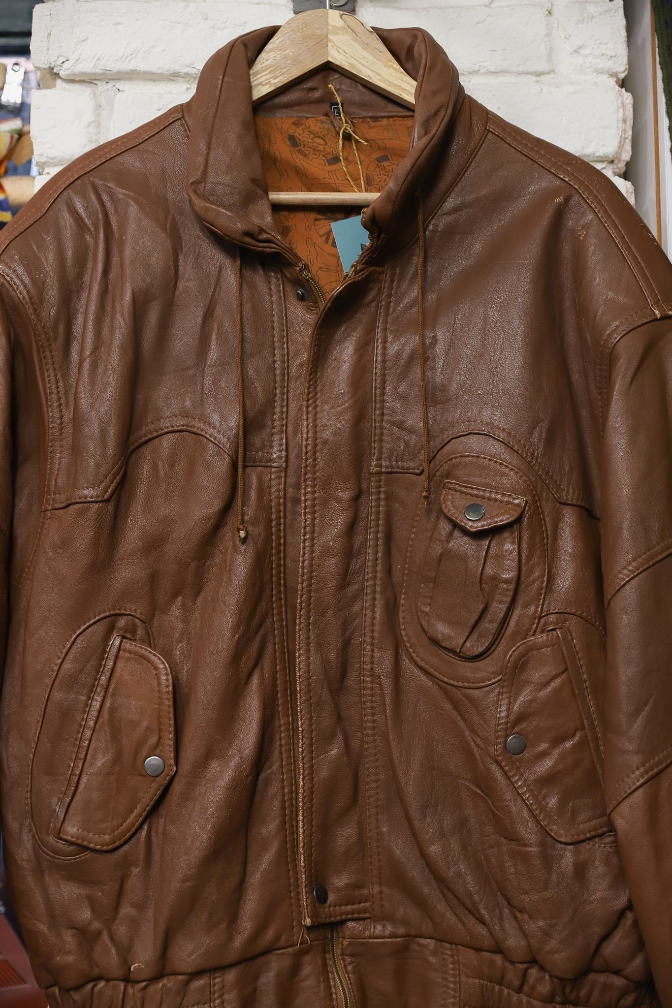 80's Oversize Classic Brown Deri Ceket