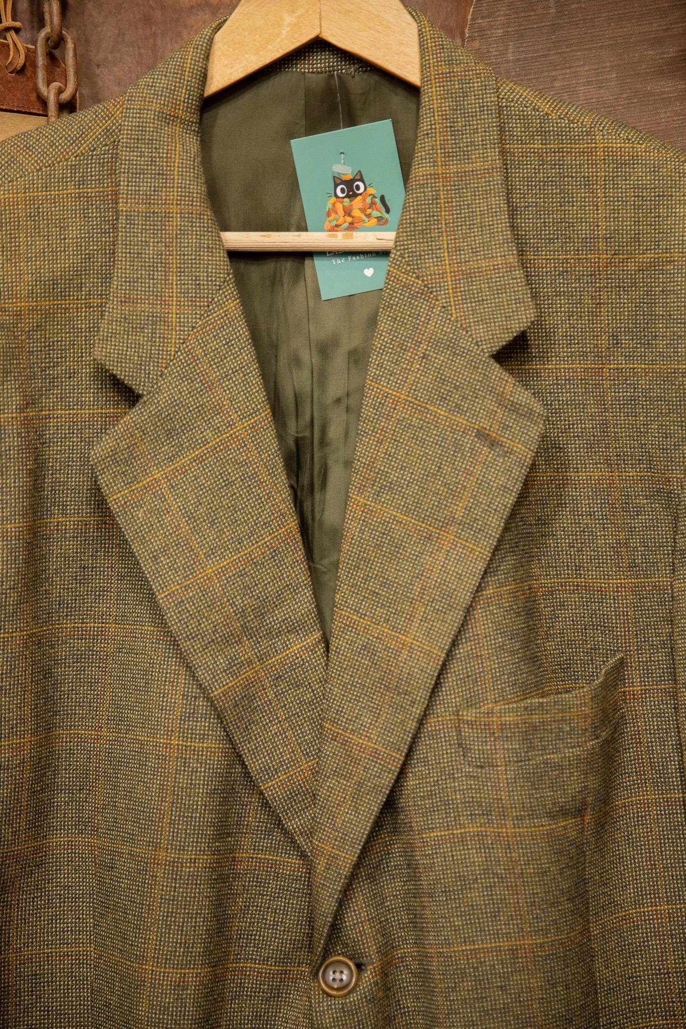 80s Tweed Oversize Green Wool Ceket