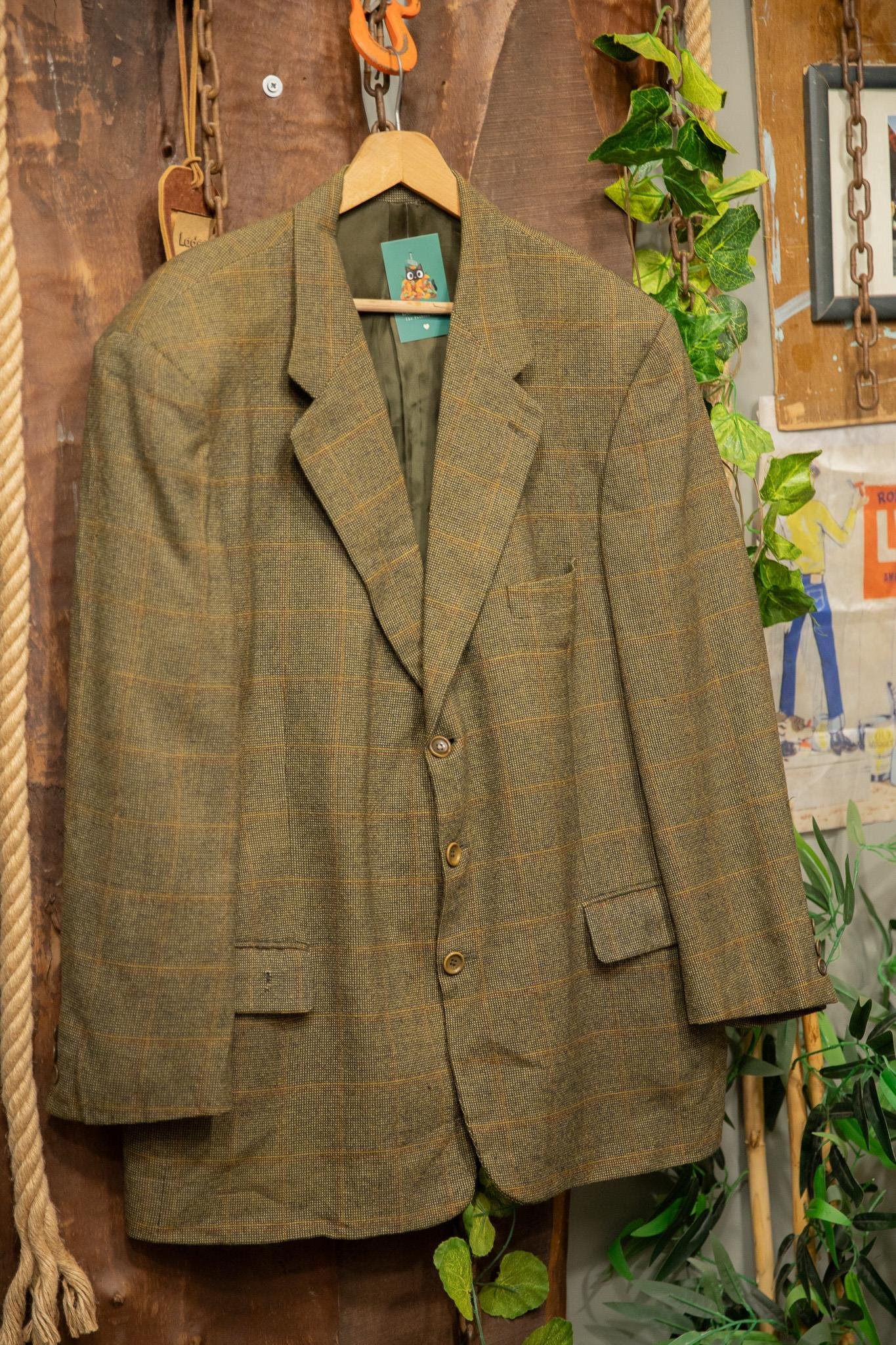 80s Tweed Oversize Green Wool Ceket