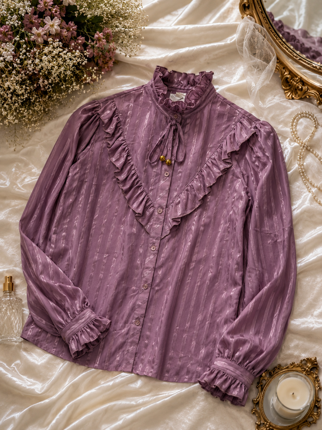 80s Victorian Fırfırlı Lila Gömlek