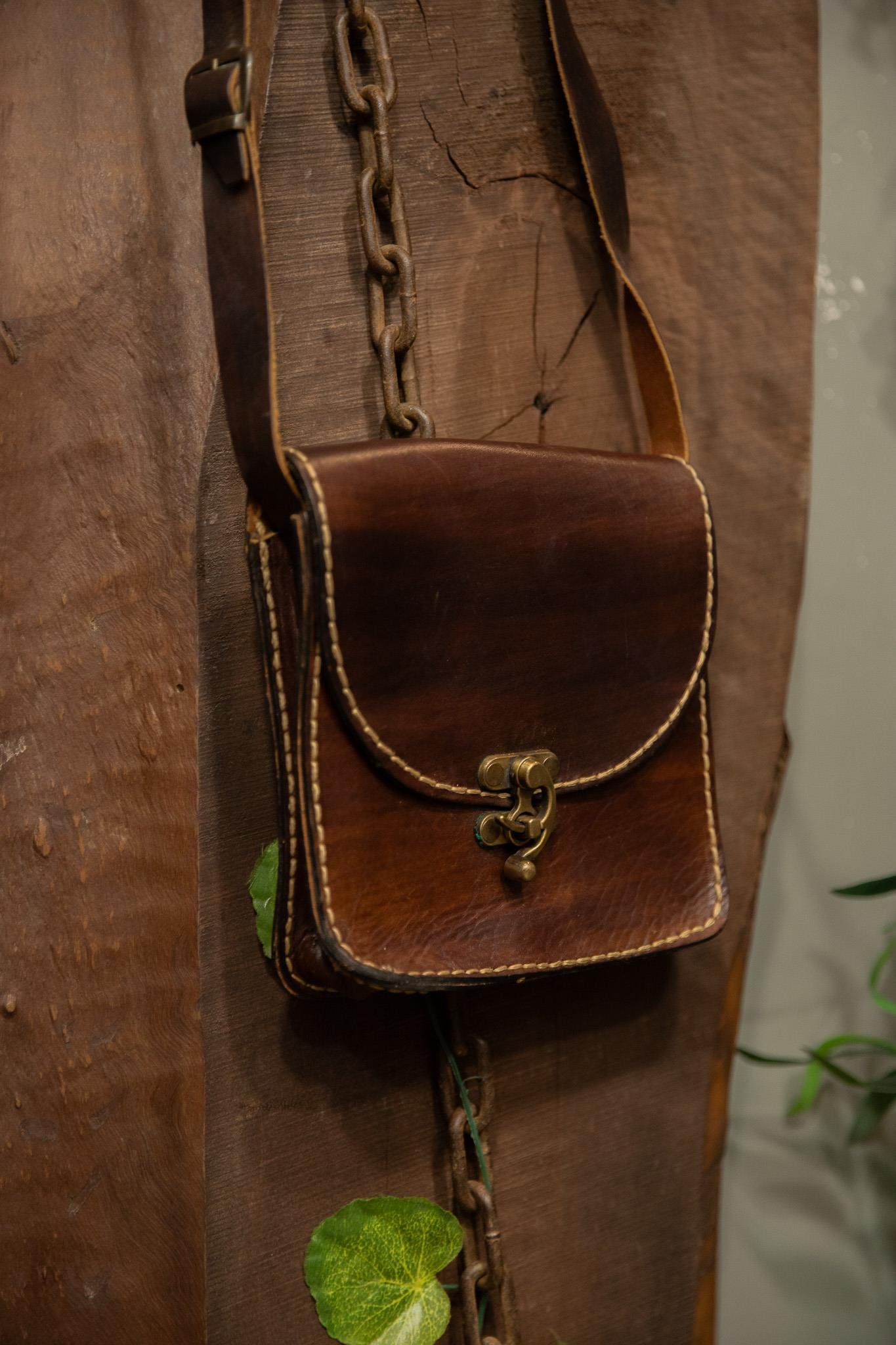 80's Western Dark Brown Deri Çanta