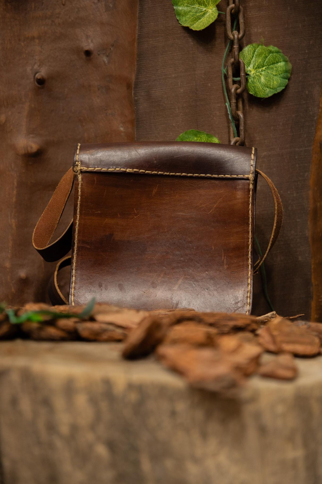 80's Western Dark Brown Deri Çanta
