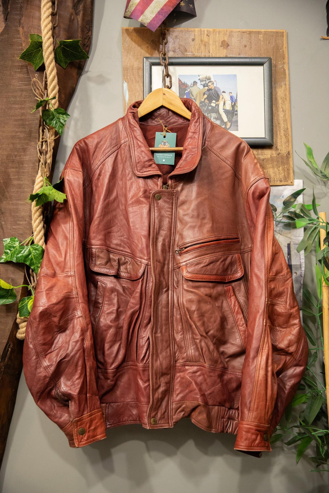 80's Wine Red Bomber Deri Ceket