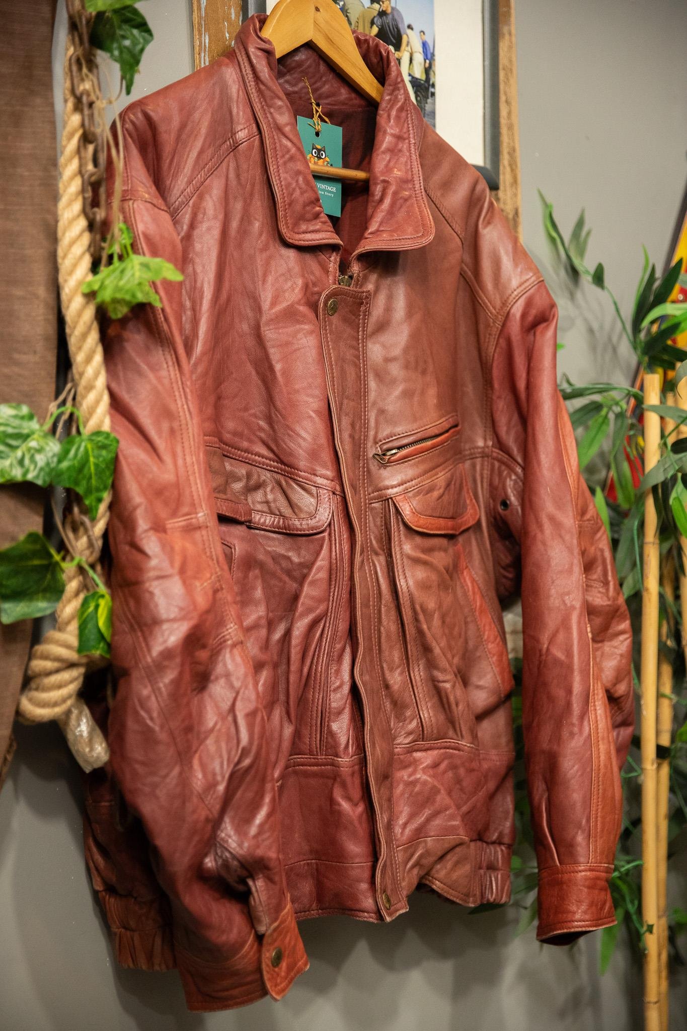 80's Wine Red Bomber Deri Ceket