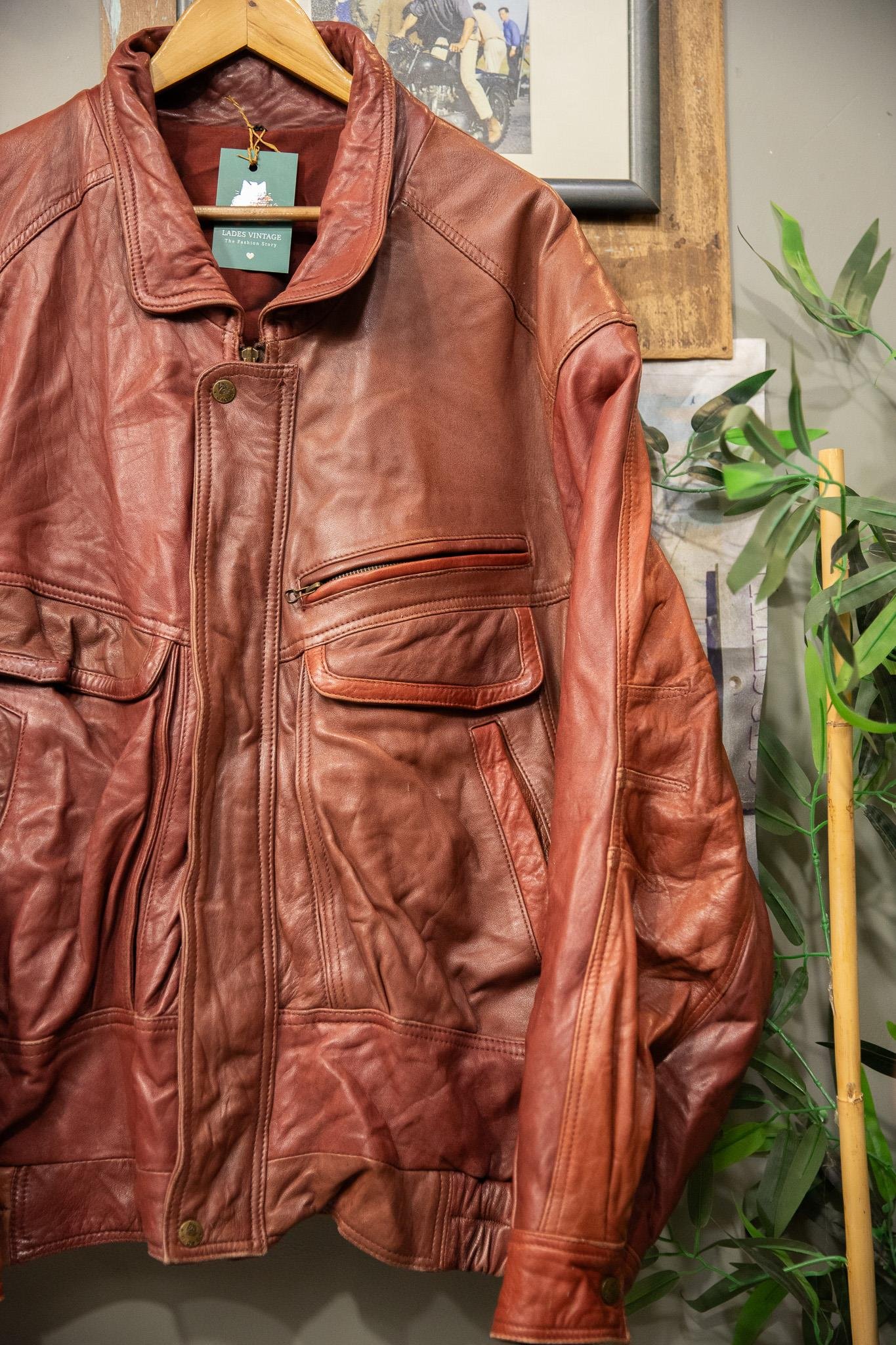 80's Wine Red Bomber Deri Ceket