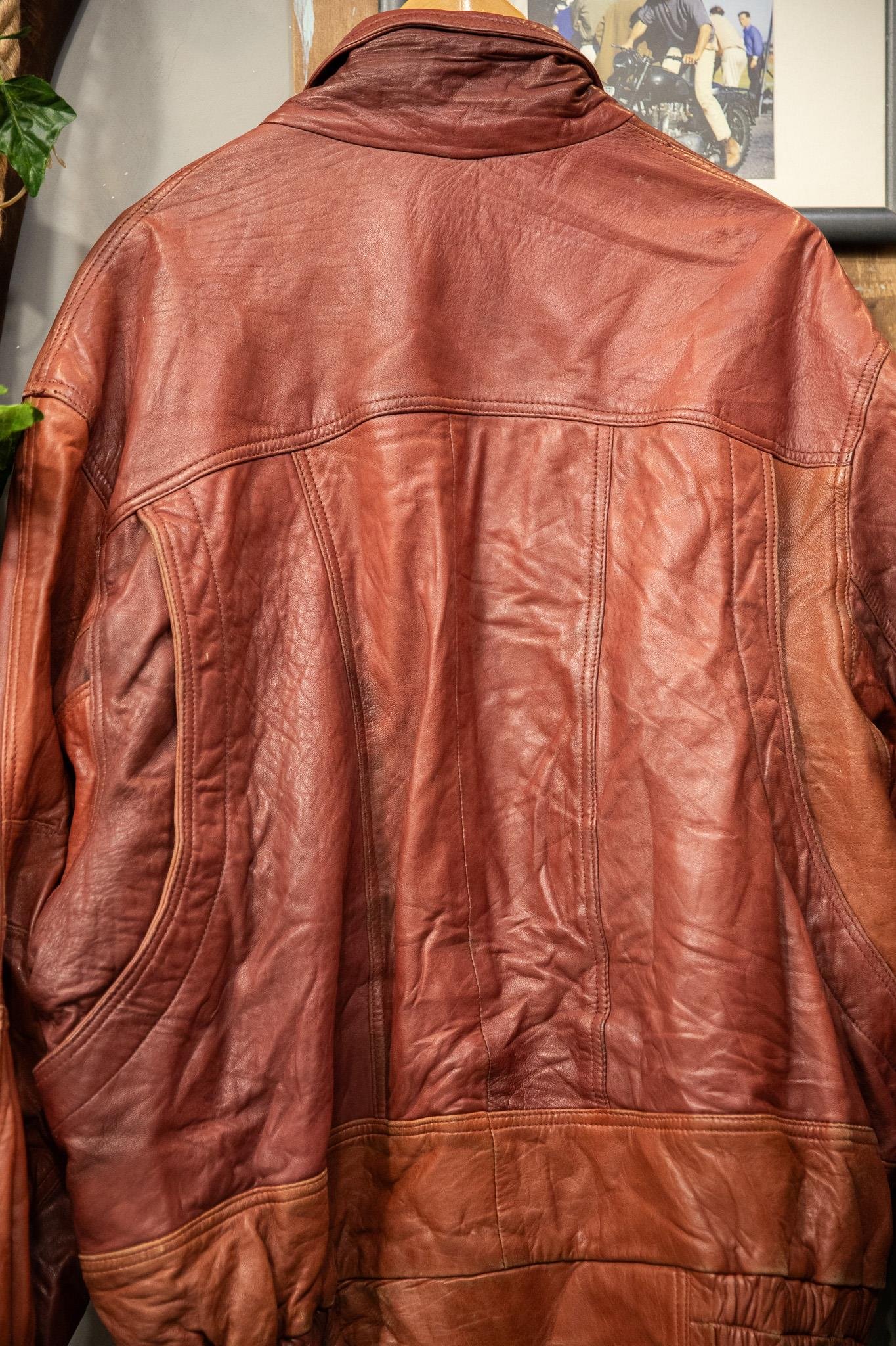 80's Wine Red Bomber Deri Ceket