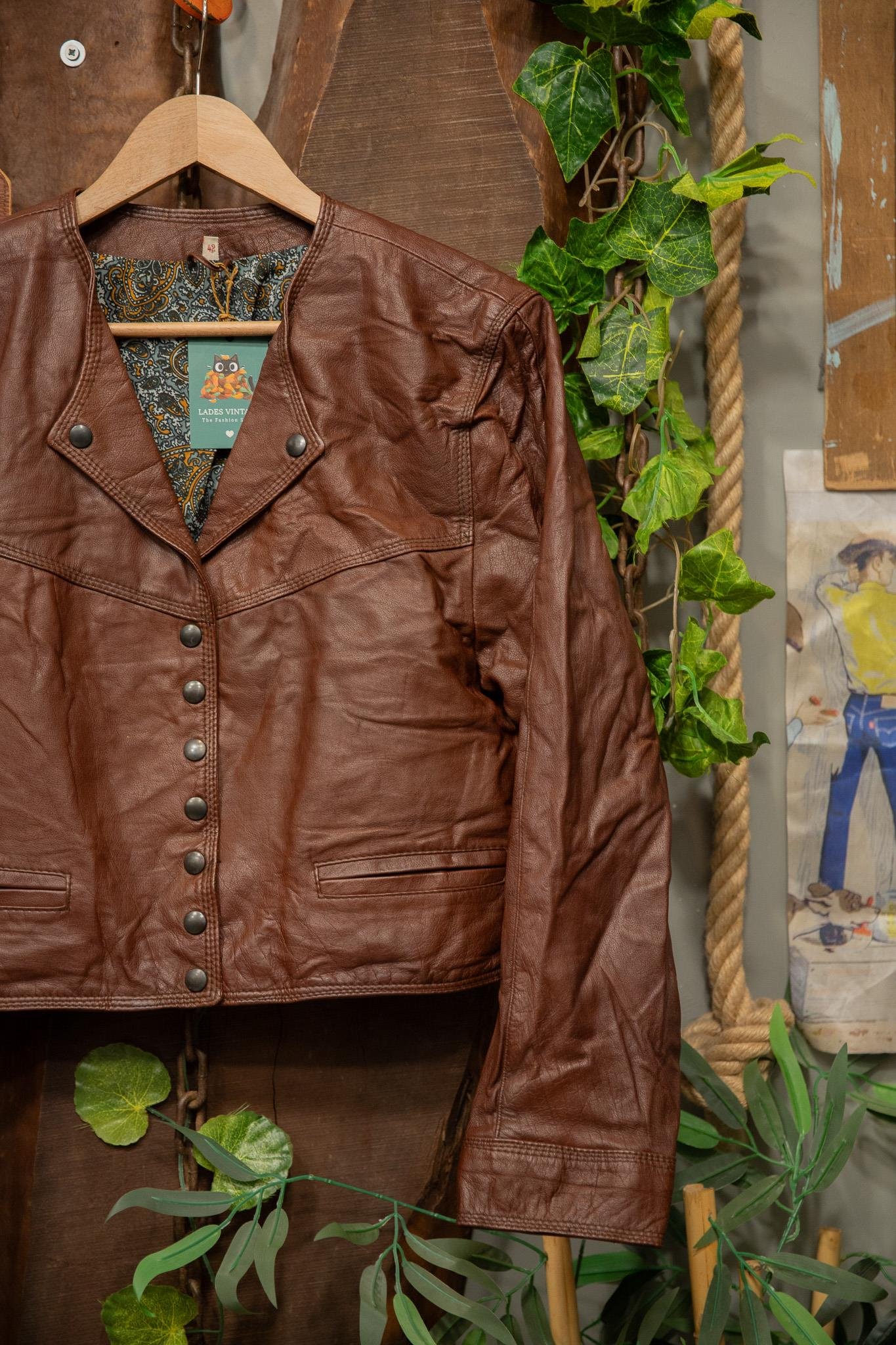 80s/90s Acı Kahve Crop Deri Ceket