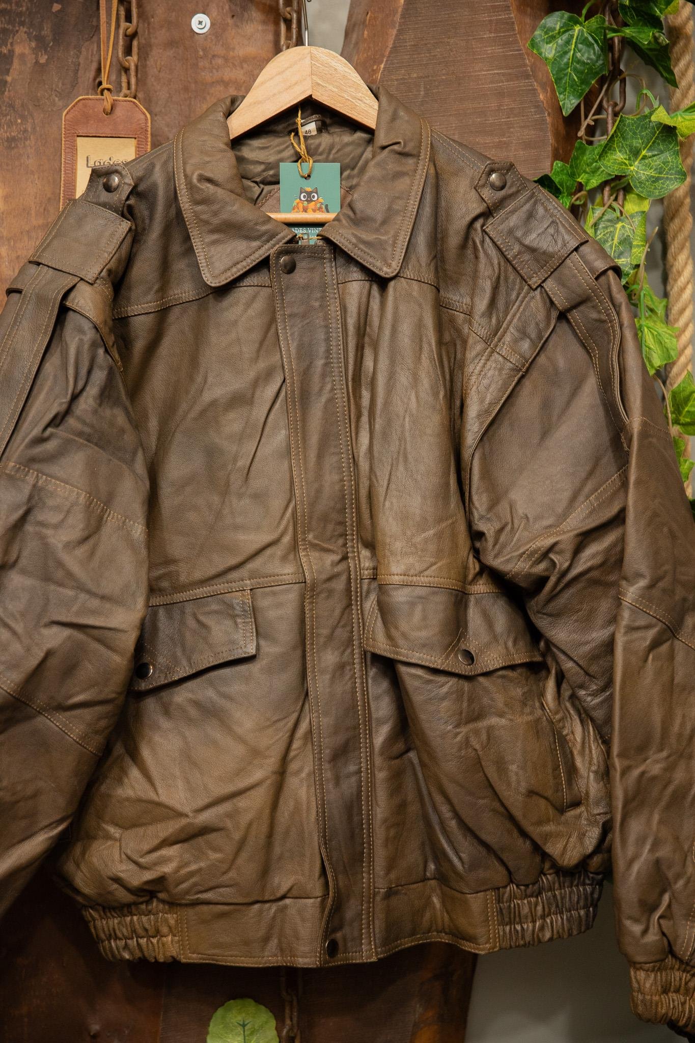 80s/90s Brown Pilot Deri Ceket