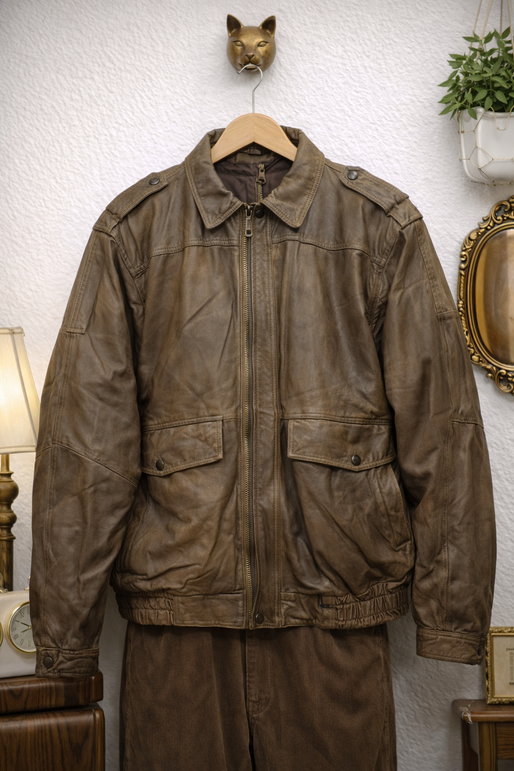 80s/90s Brown Pilot Deri Ceket