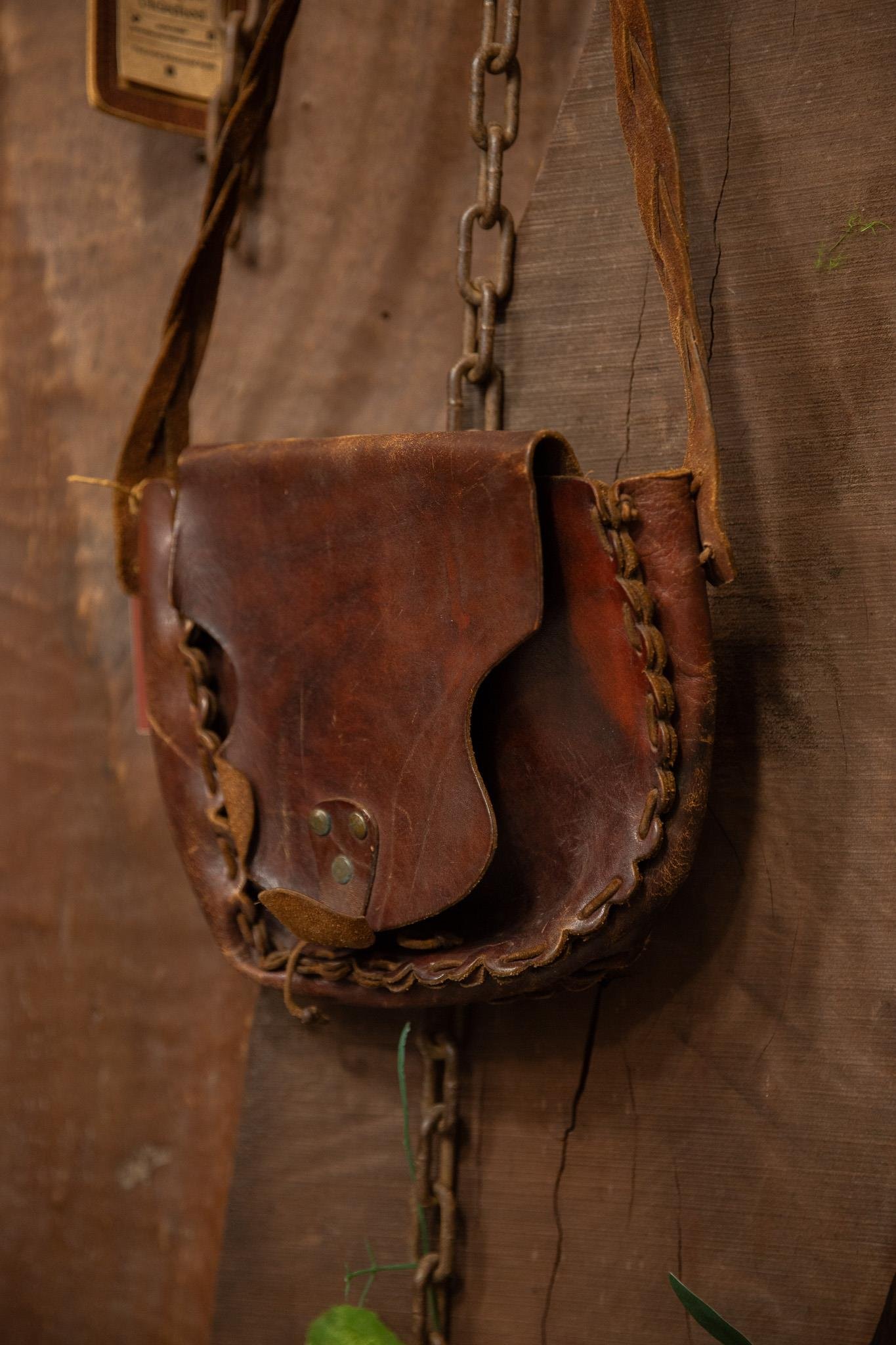 80s/90s Chocolate Brown Western Deri Çanta