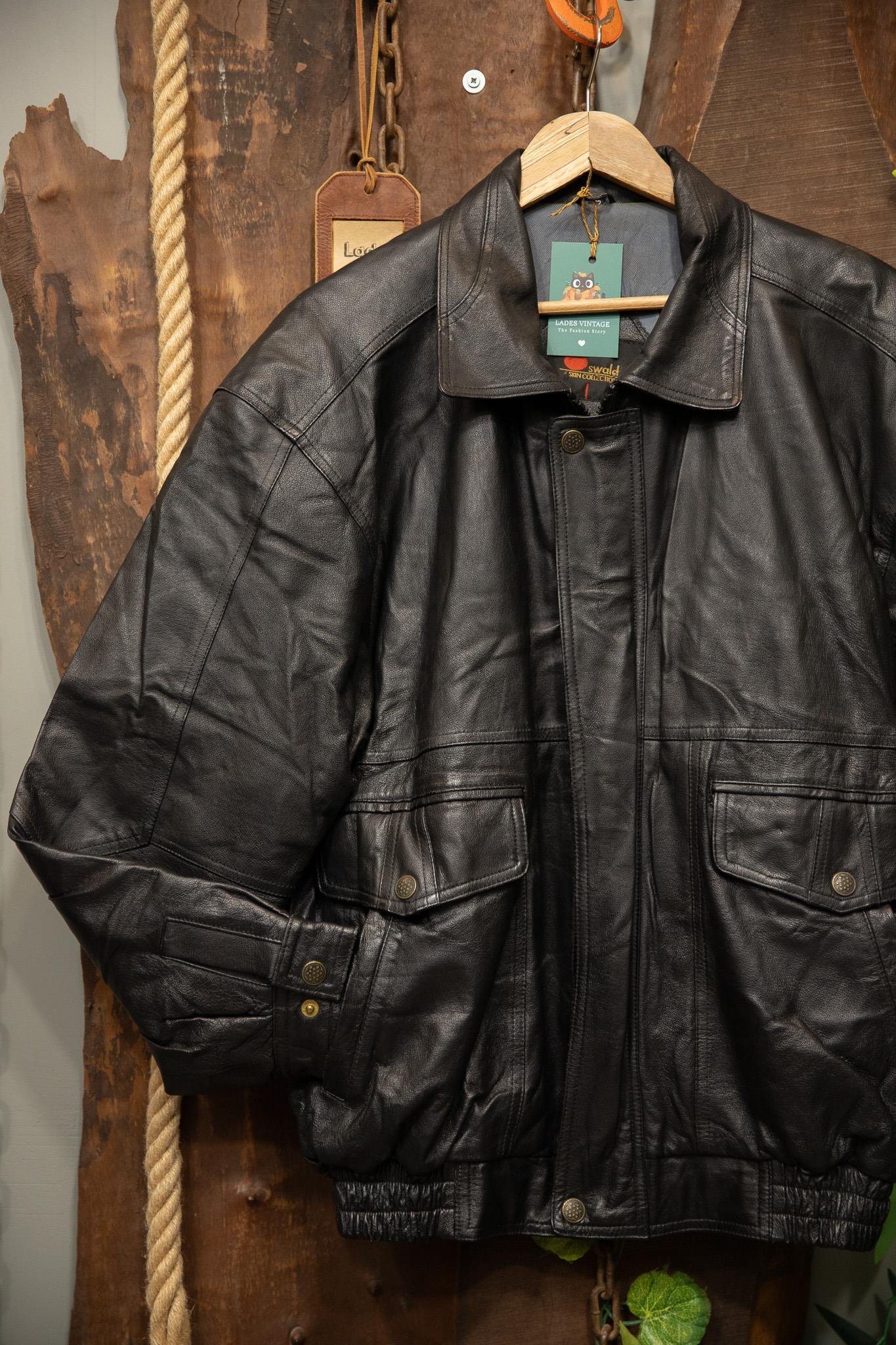 80s/90s Classic Black Bomber Deri Ceket