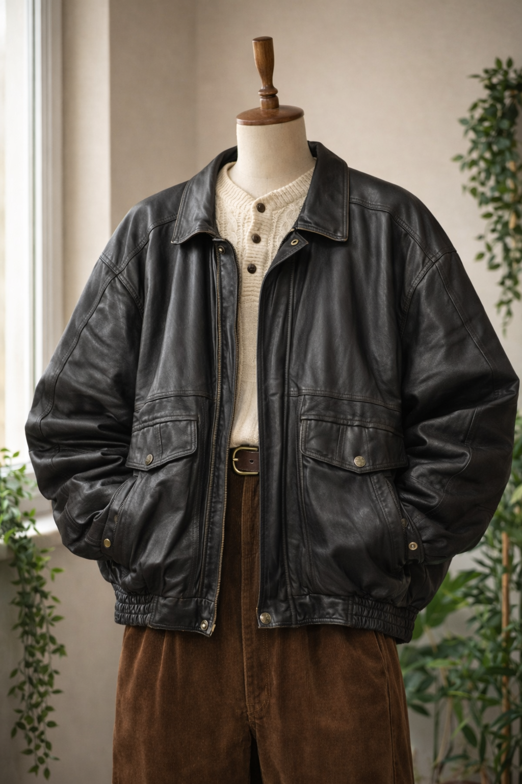 80s/90s Classic Black Bomber Deri Ceket