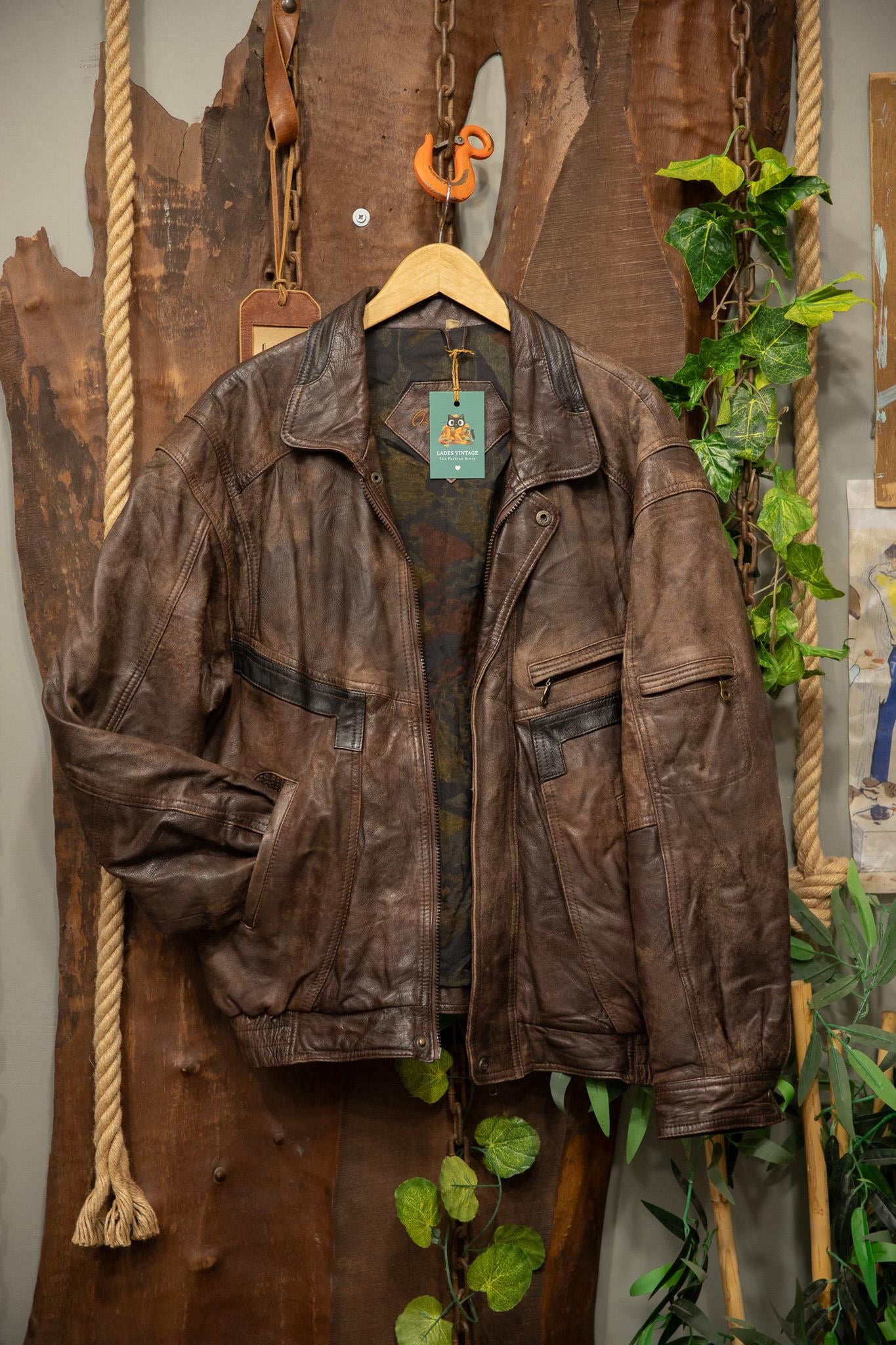 80s/90s Kahve Bomber Deri Ceket
