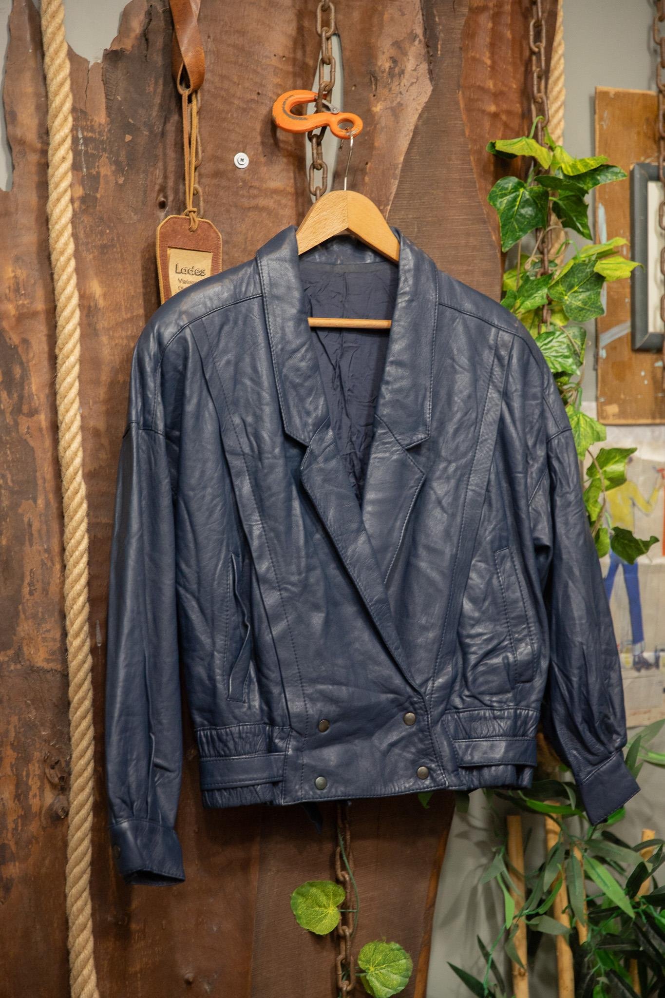 80s/90s Navy Blue Bomber Deri Ceket