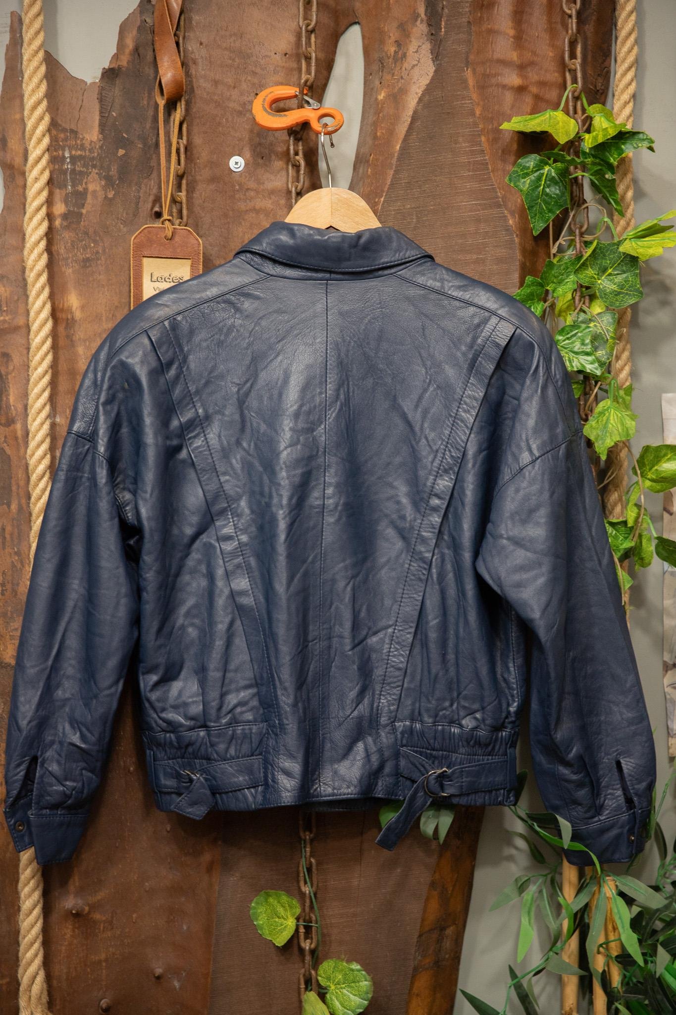 80s/90s Navy Blue Bomber Deri Ceket