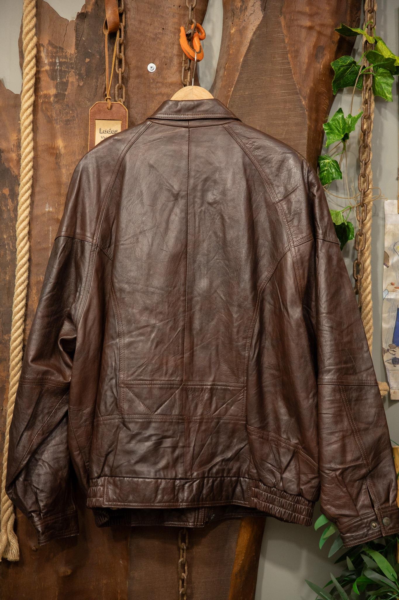 90's Acı Kahve Klasik Bomber Deri Ceket