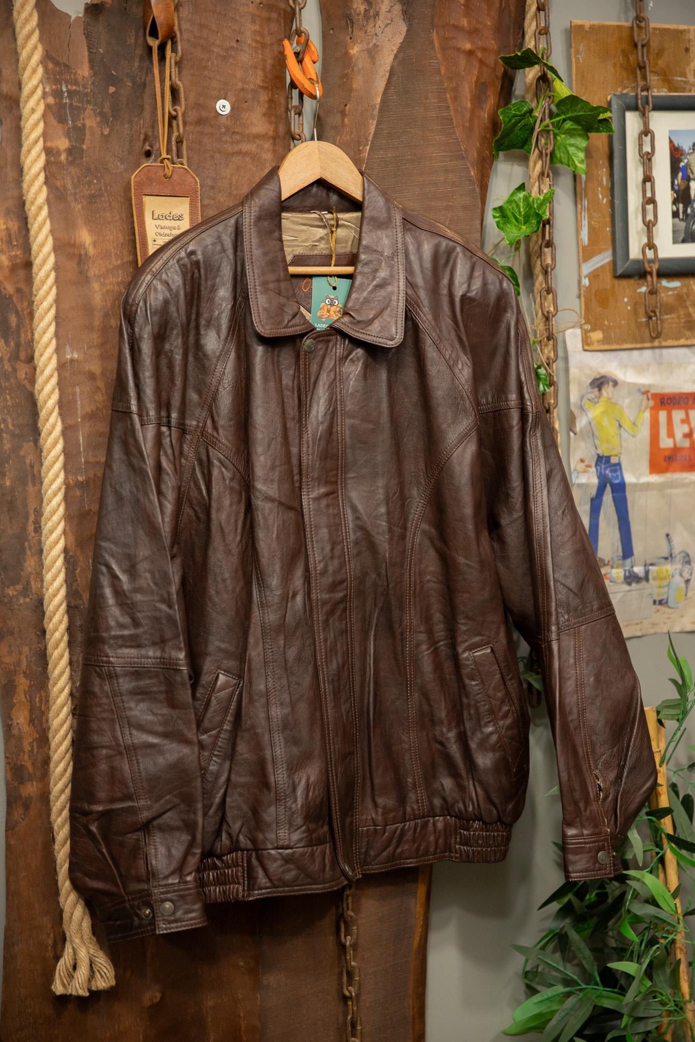 90's Acı Kahve Klasik Bomber Deri Ceket