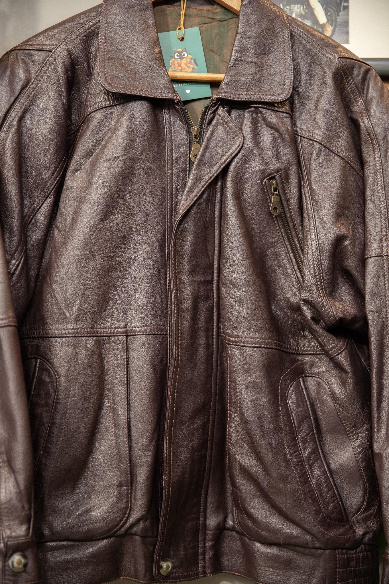 90's Acı Kahve Oversize Bomber Deri Ceket