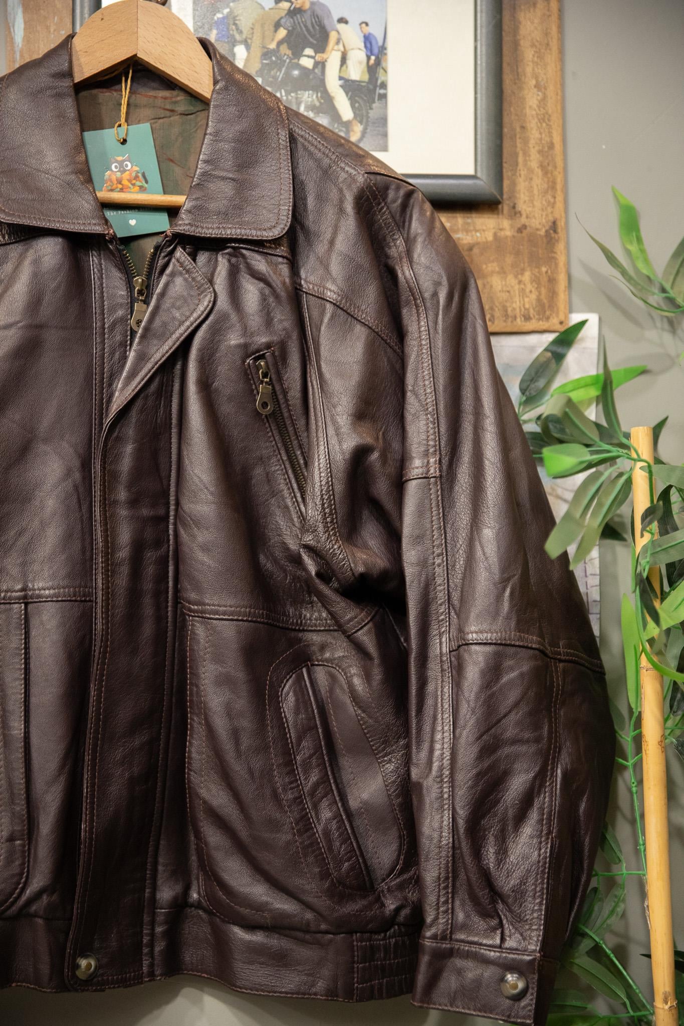 90's Acı Kahve Oversize Bomber Deri Ceket