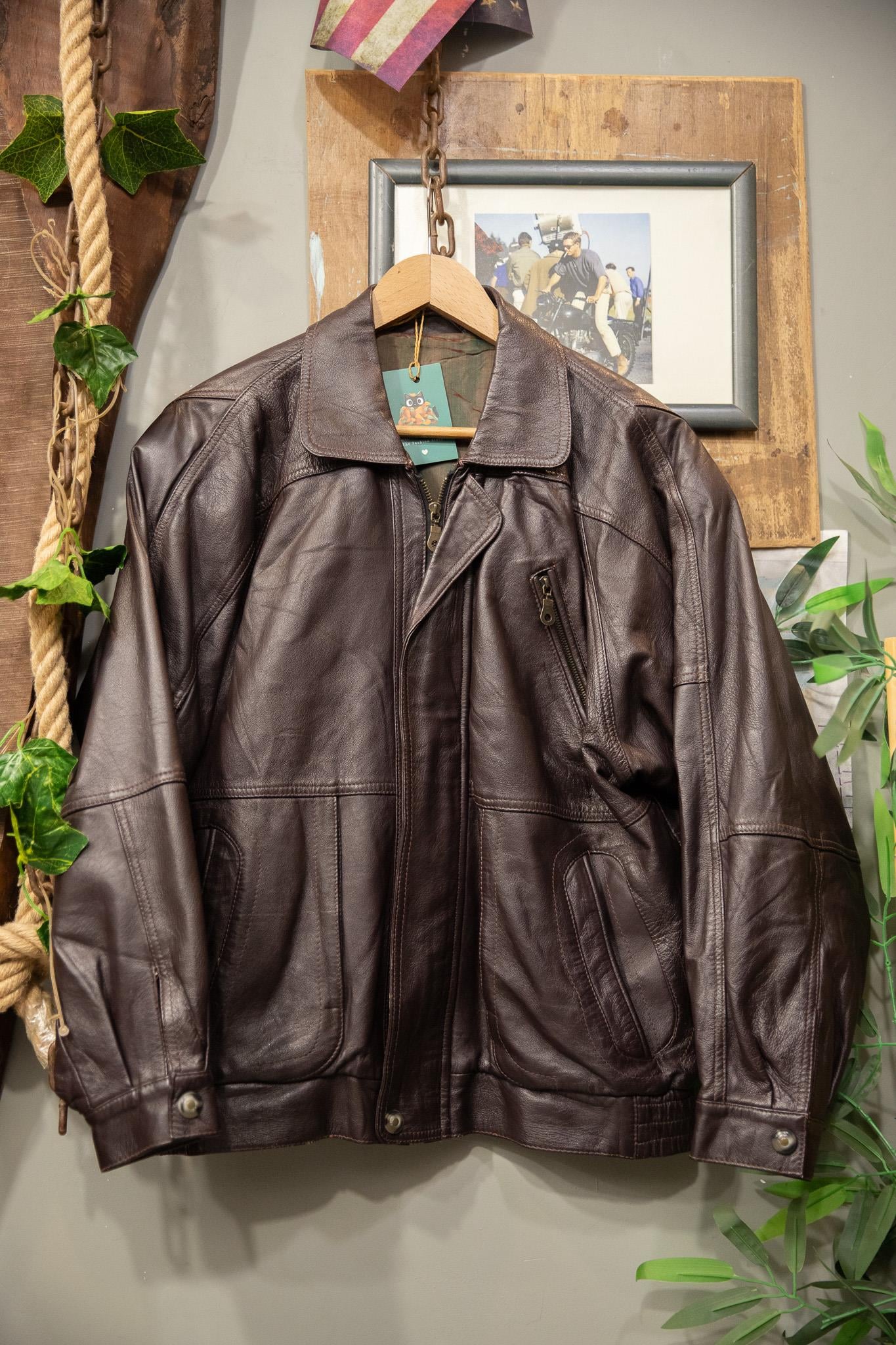 90's Acı Kahve Oversize Bomber Deri Ceket