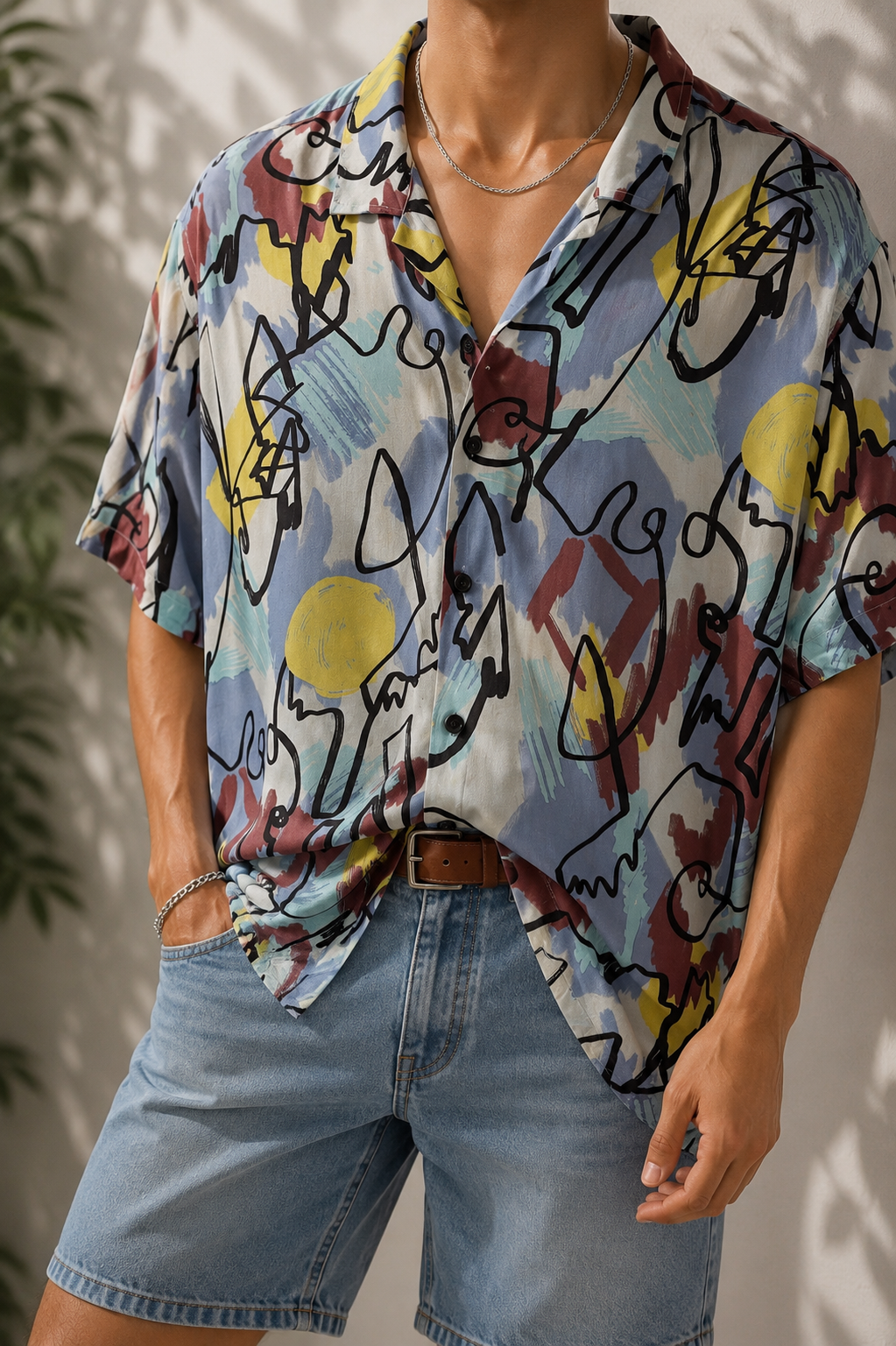 90s Art Fırça Desenli Gömlek