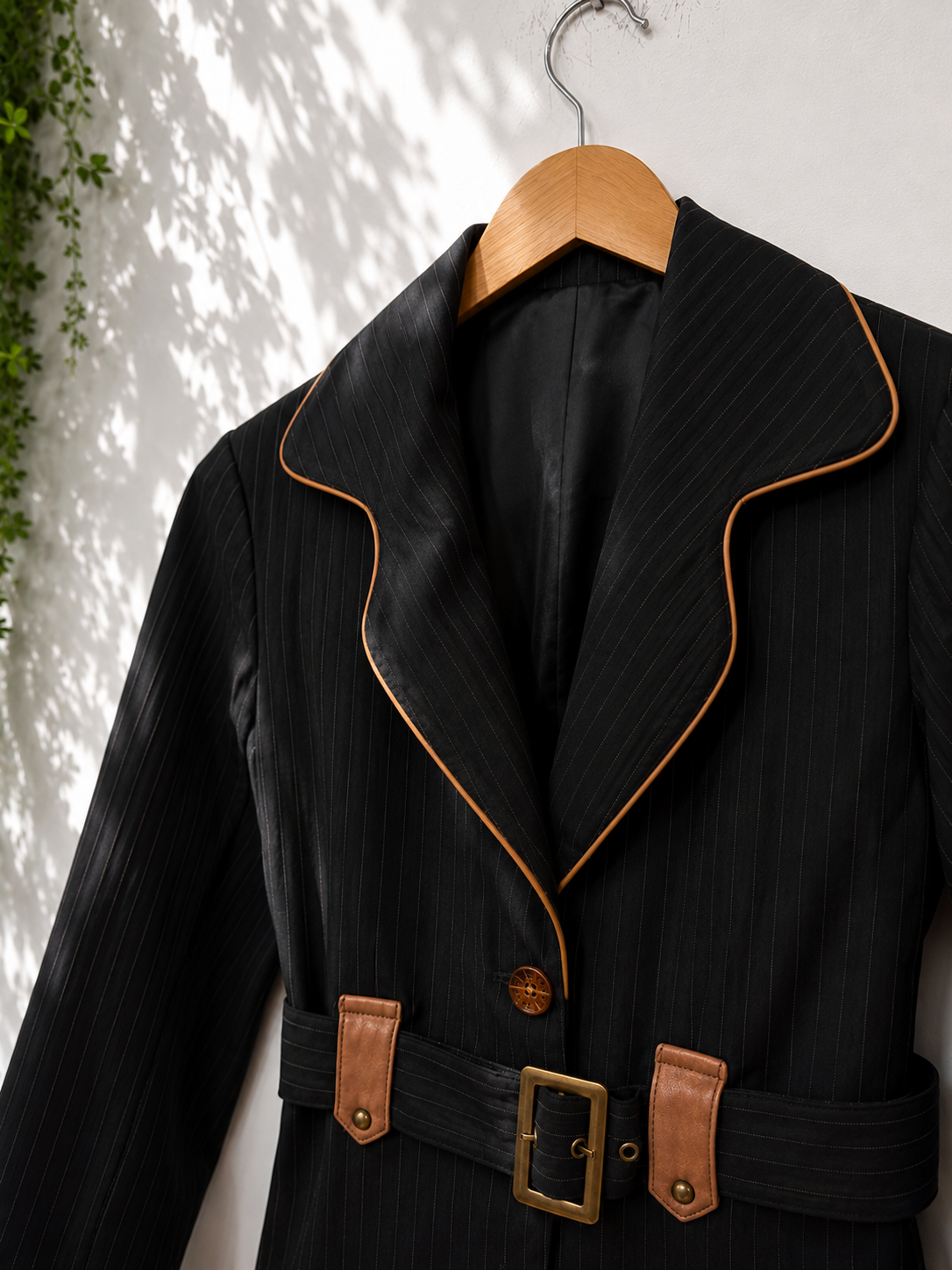 90s Belted Pinstripe Blazer Ceket