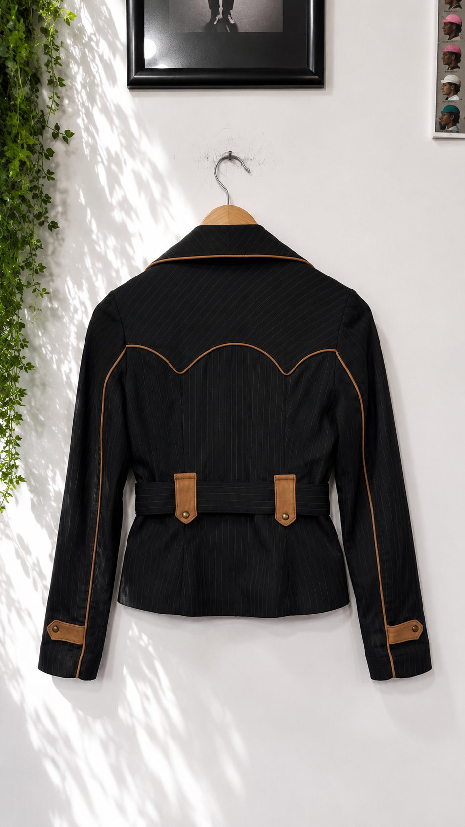90s Belted Pinstripe Blazer Ceket