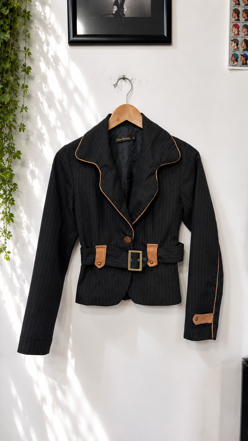 90s Belted Pinstripe Blazer Ceket