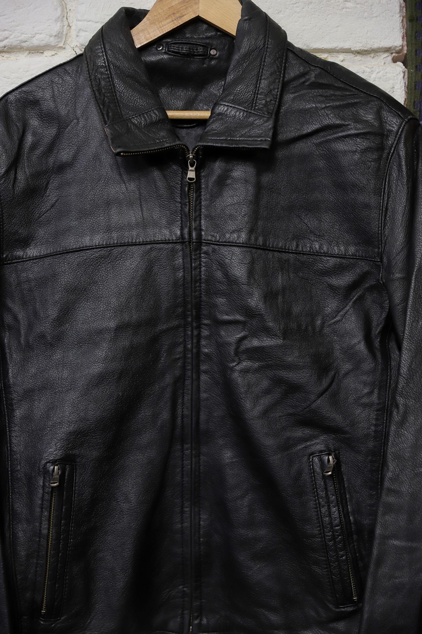 90's Biker Black Deri Ceket