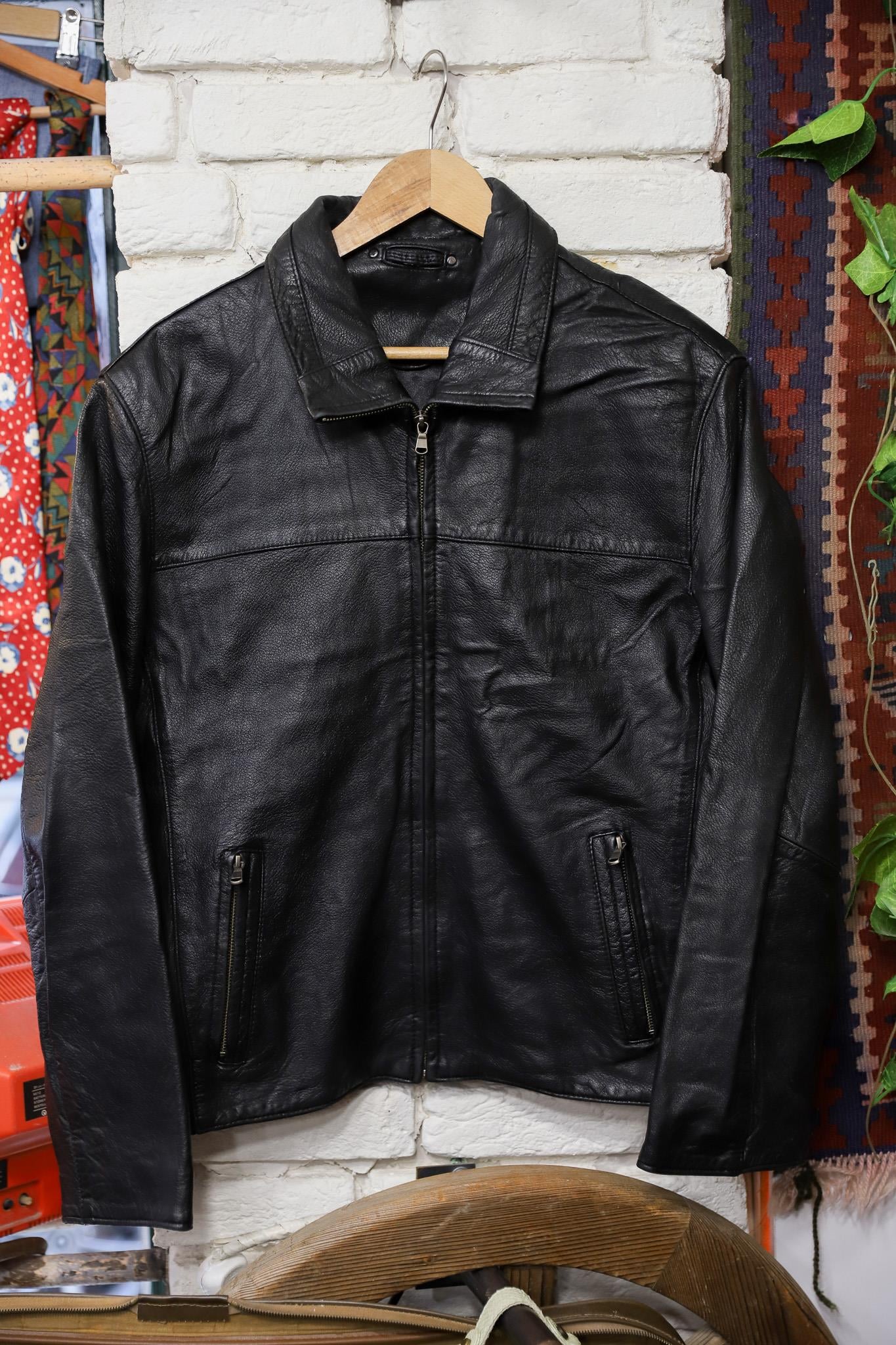 90's Biker Black Deri Ceket