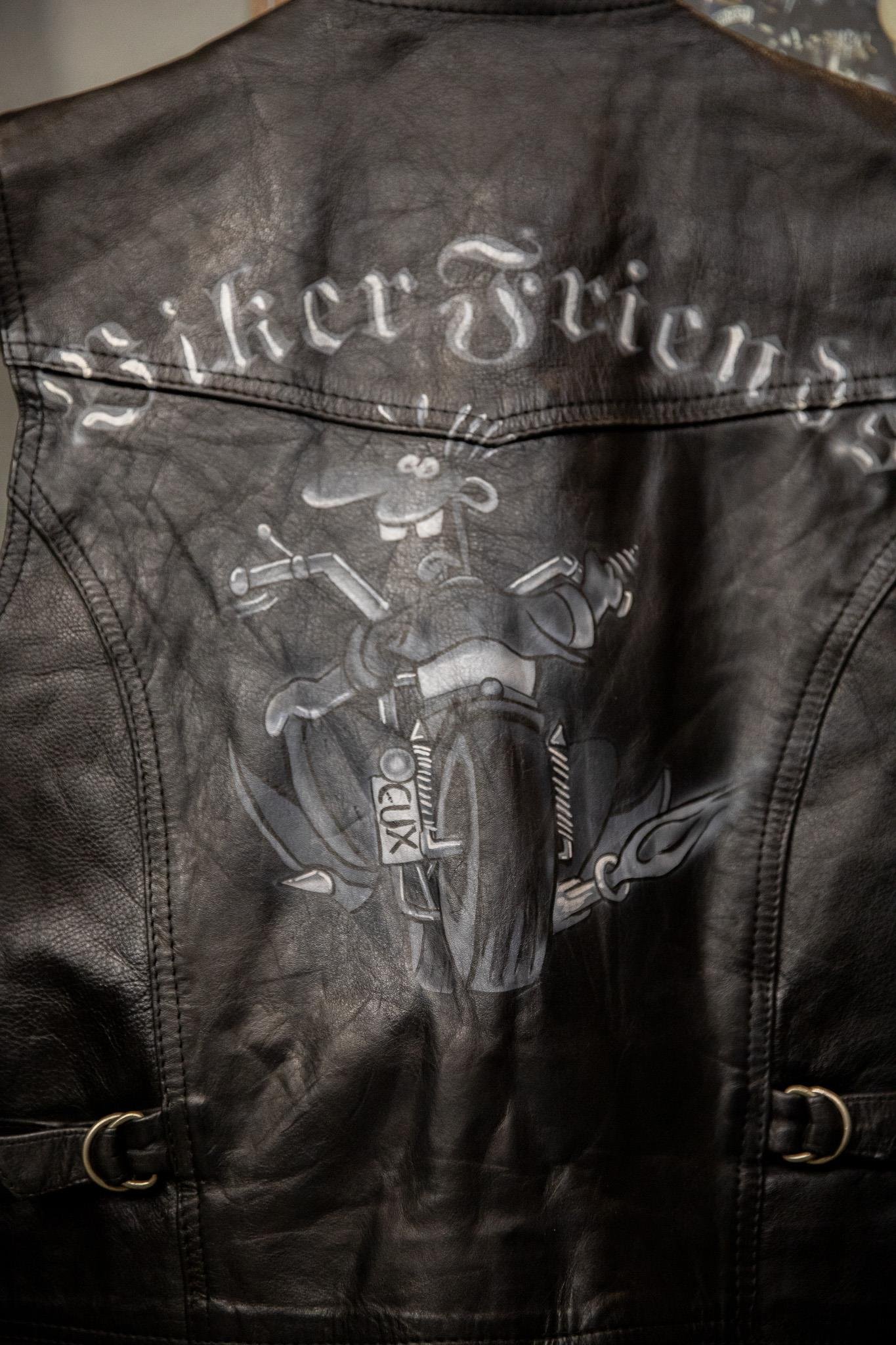 90's Biker Boyama Deri Yelek