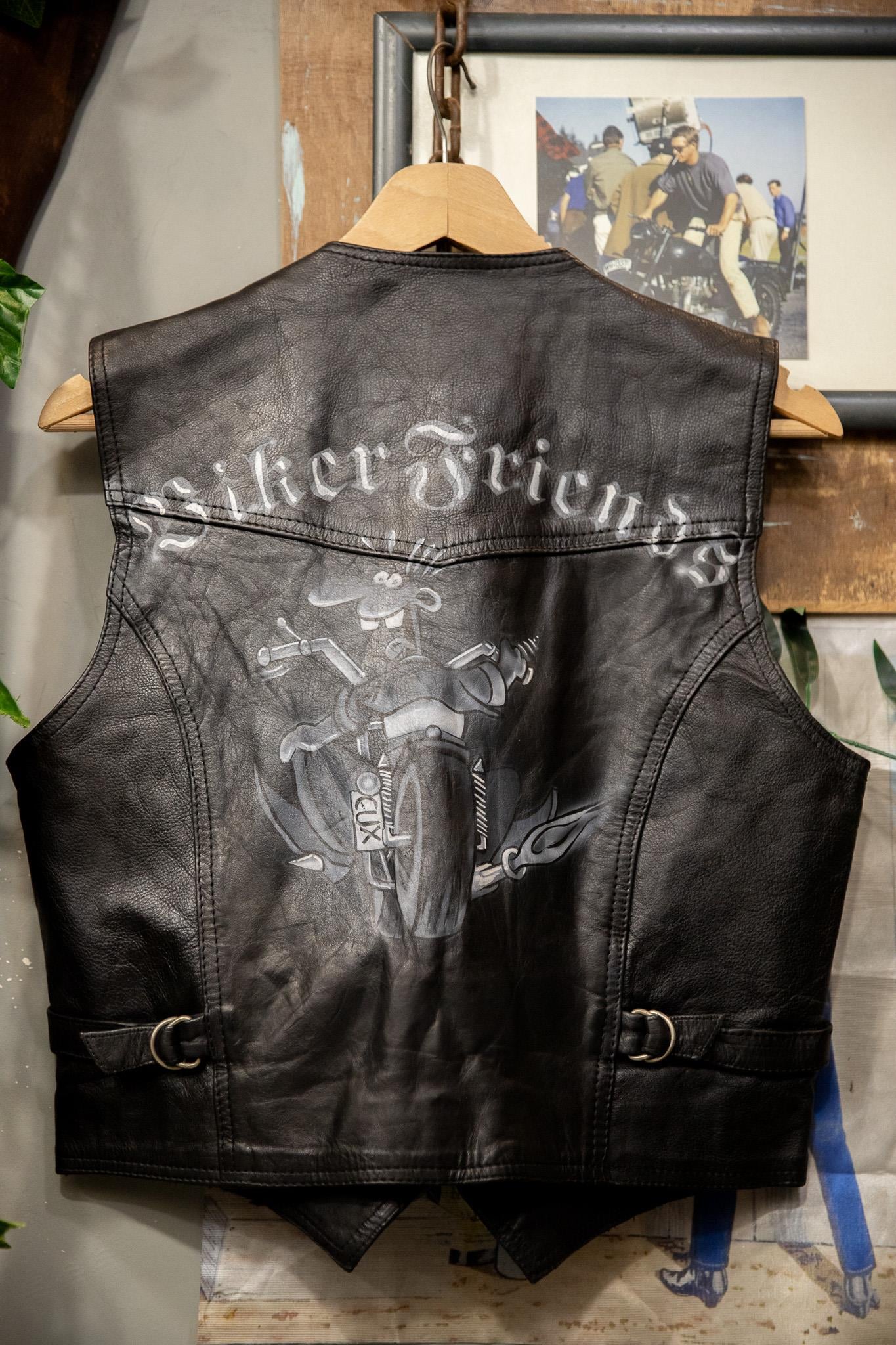 90's Biker Boyama Deri Yelek