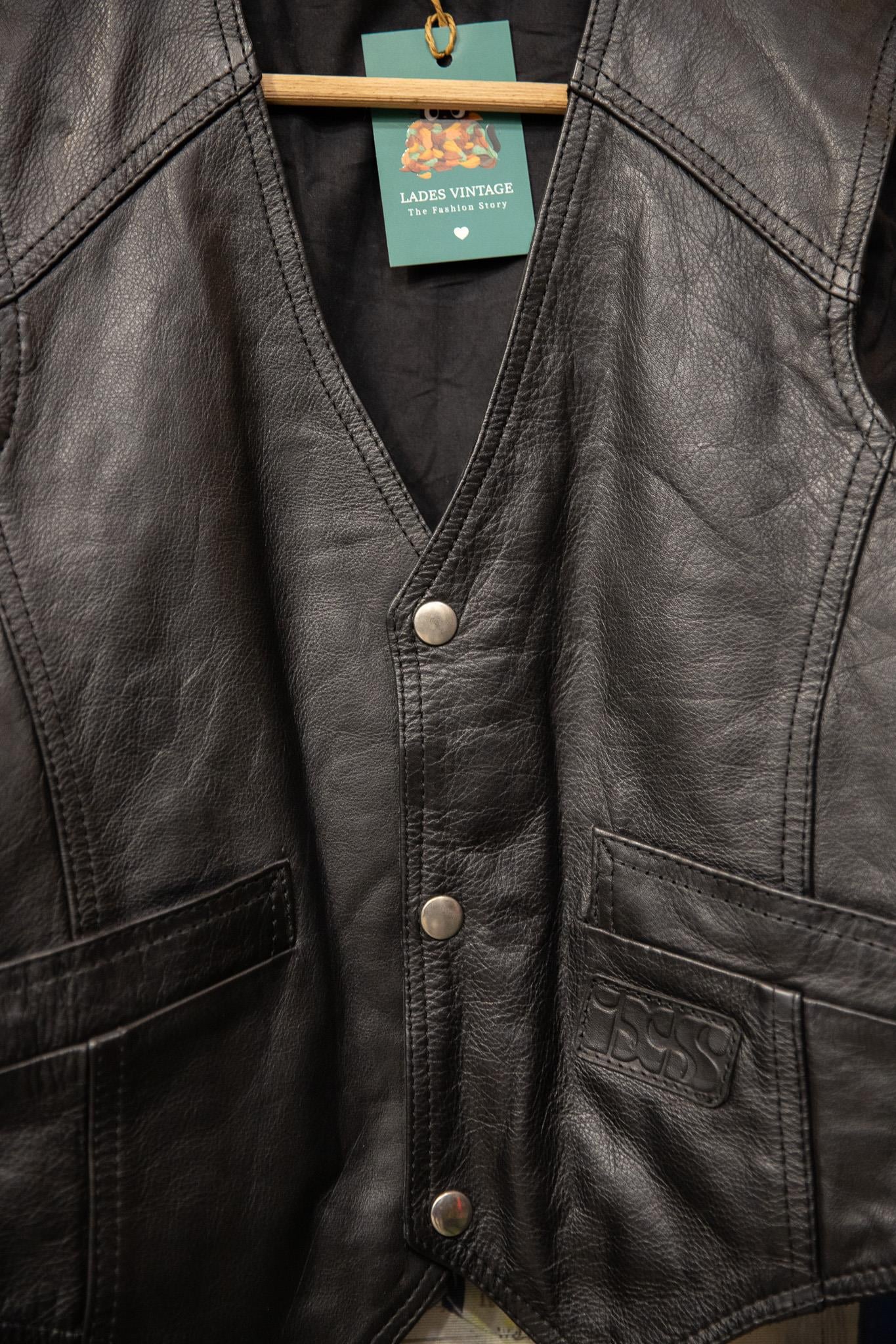 90's Biker Boyama Deri Yelek