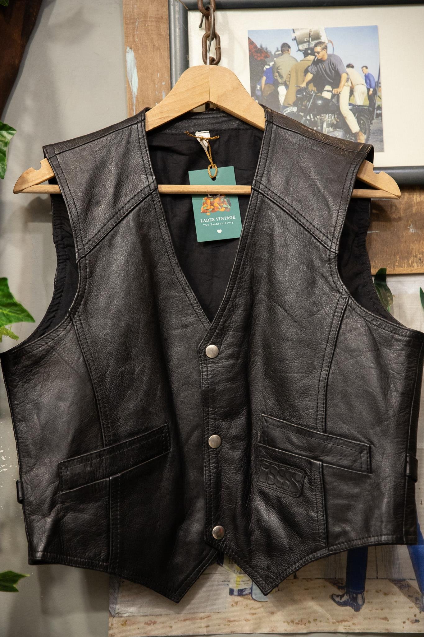 90's Biker Boyama Deri Yelek