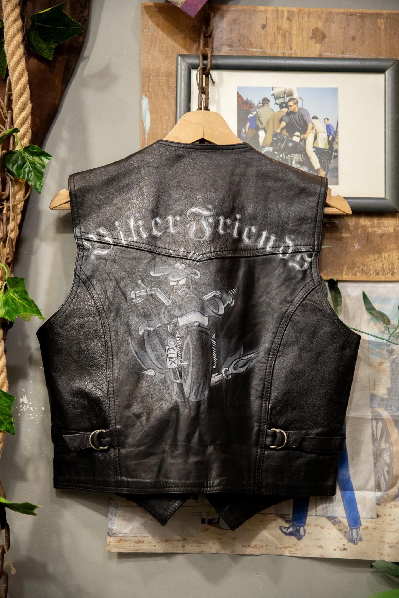 90's Biker Boyama Deri Yelek