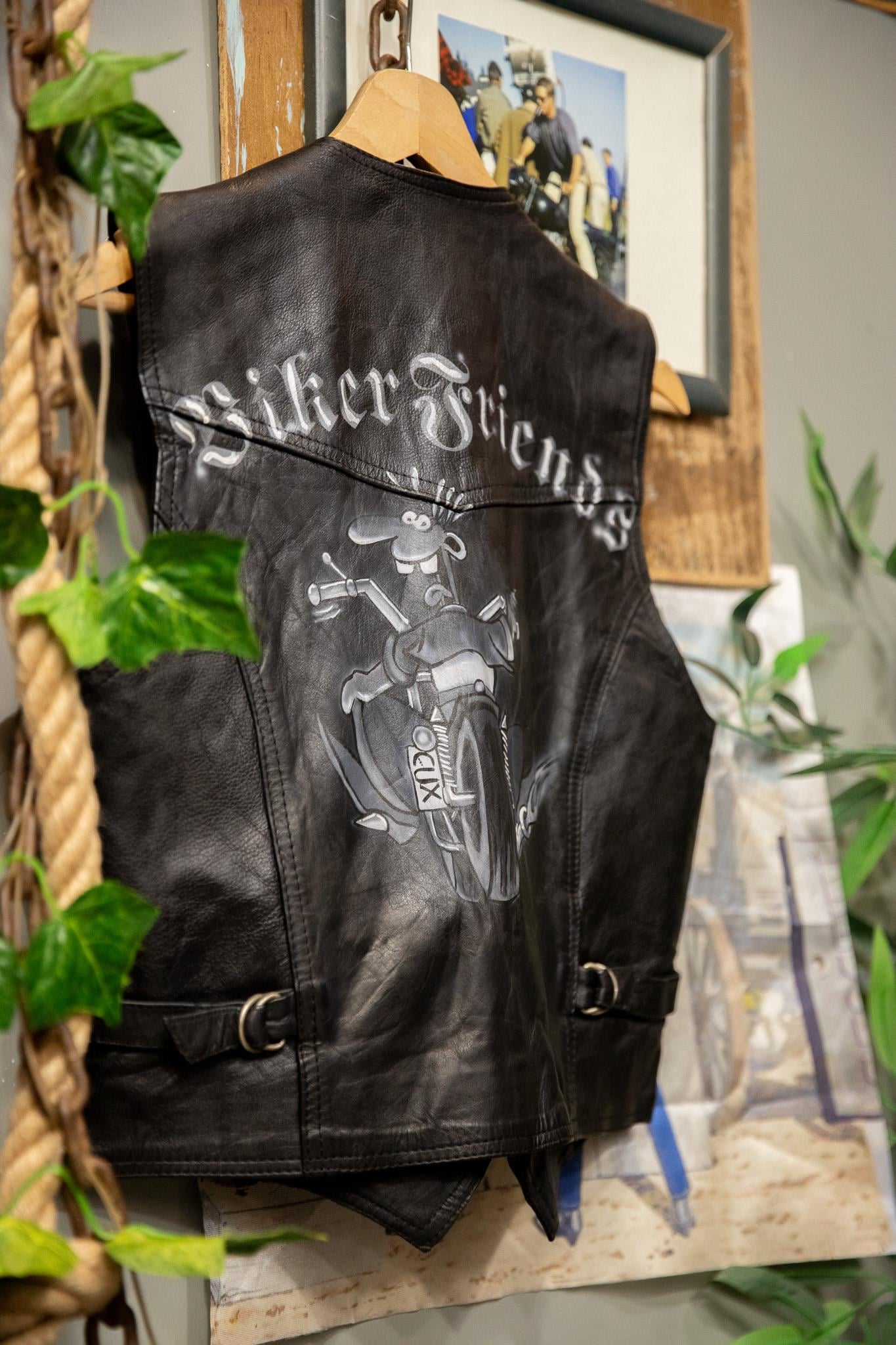 90's Biker Boyama Deri Yelek