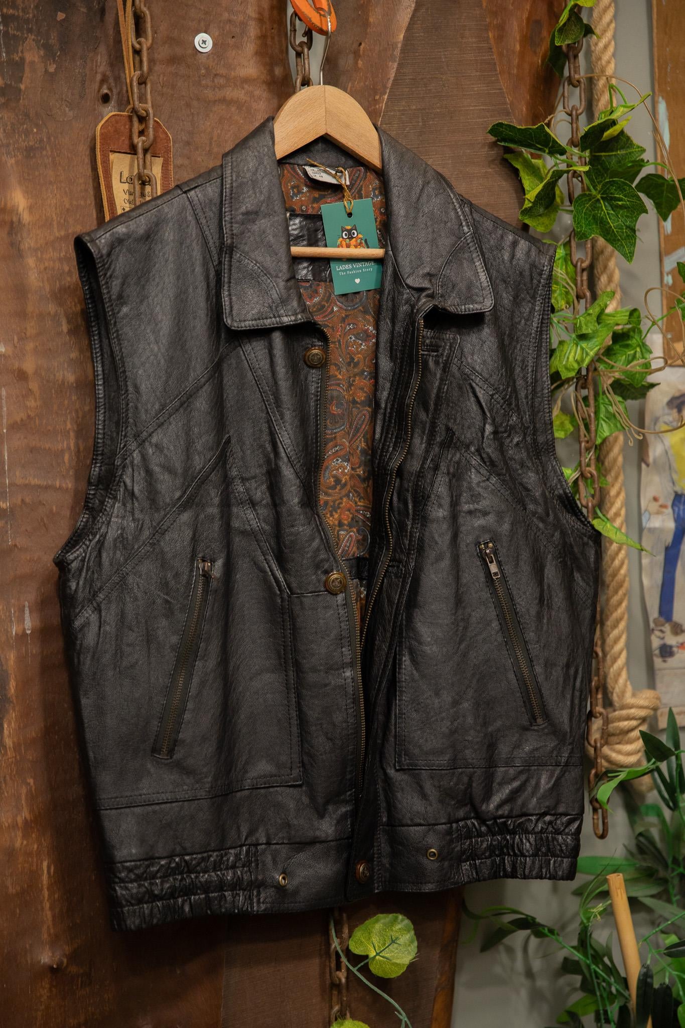 90's Black Bomber Deri Yelek