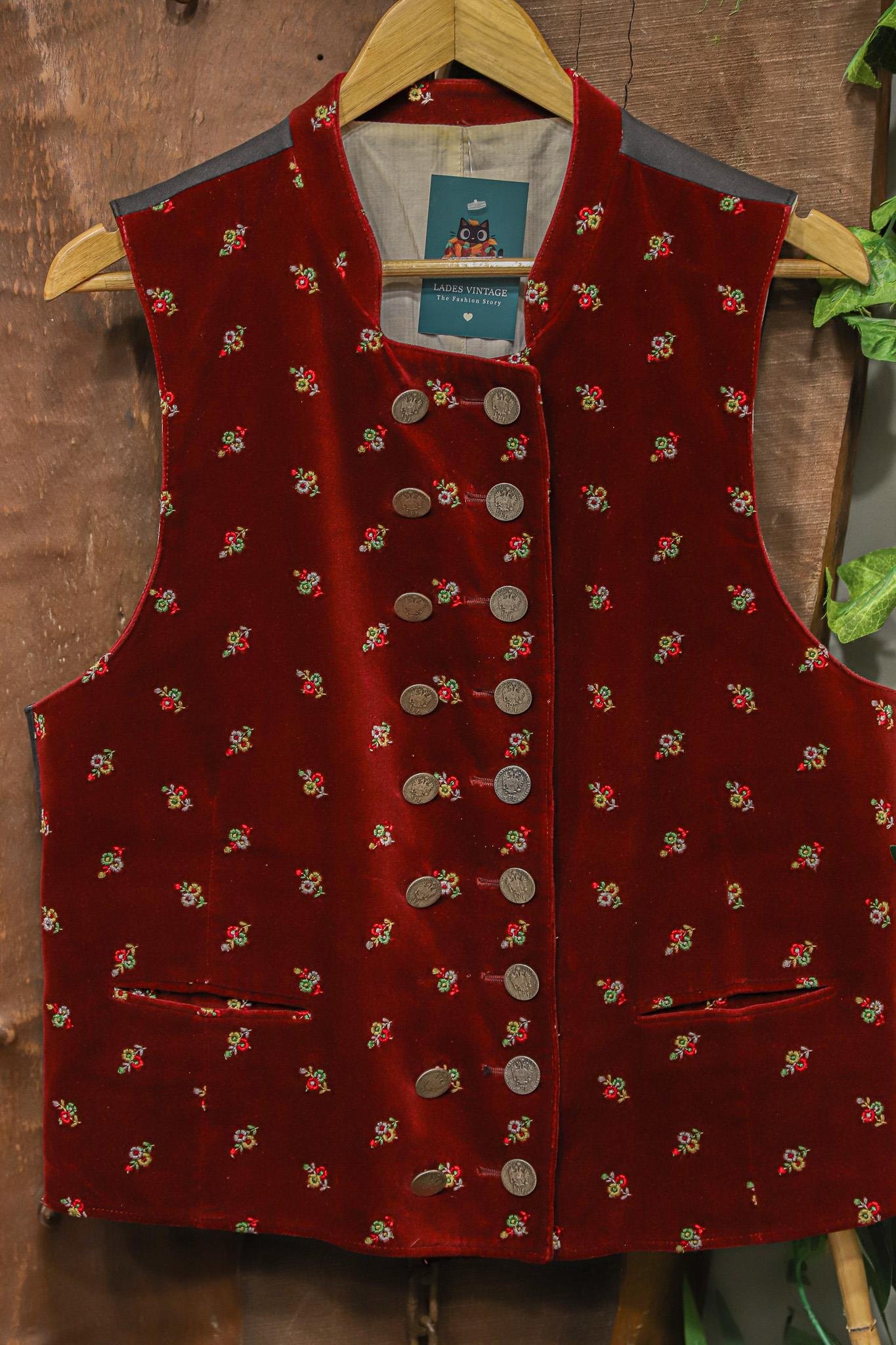 90's Bohemian Red Velvet Kadife Yelek