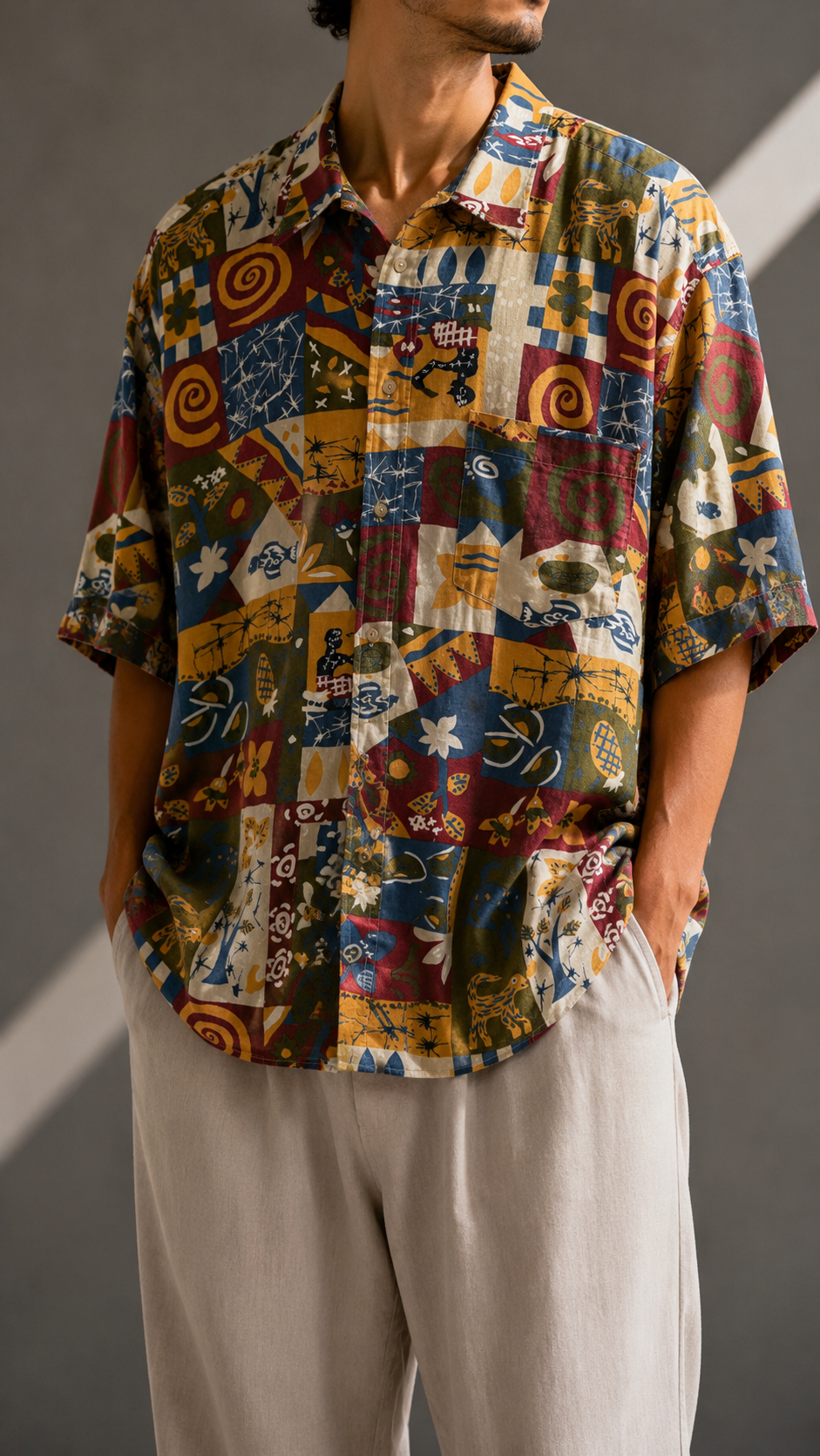90s Boho Graphic Gömlek