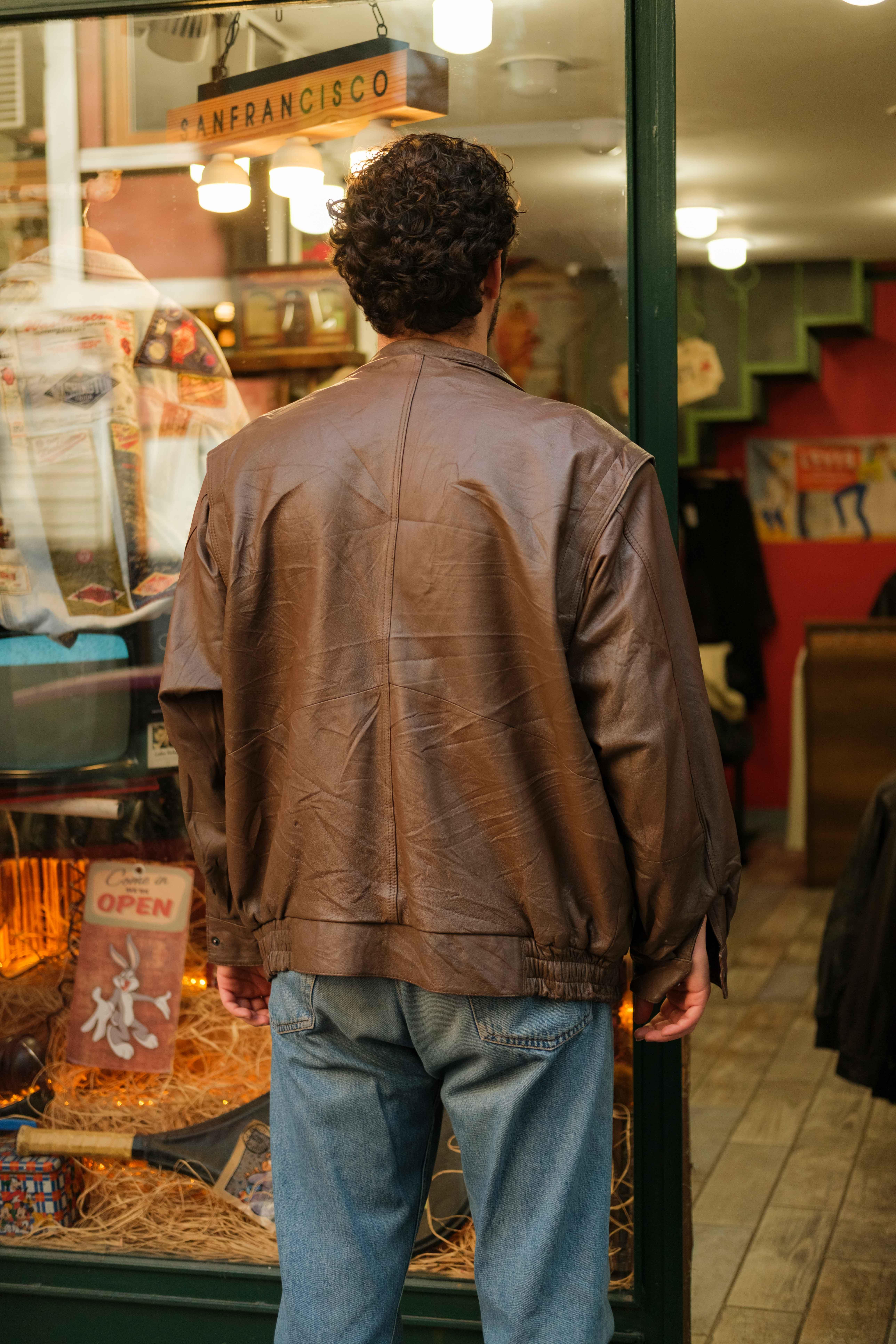 90's Bomber Model Kahve Ton Unisex Deri Ceket
