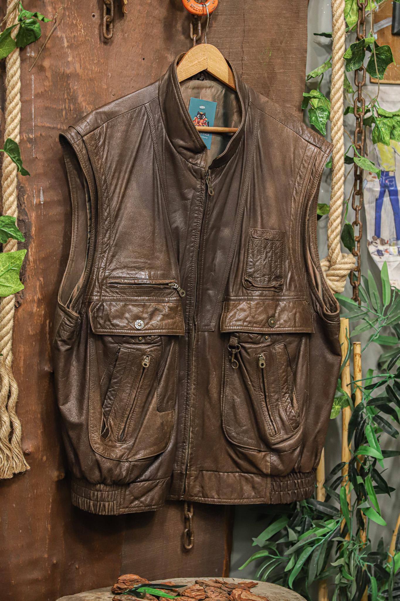 90s Brown Cepli Biker Deri Yelek