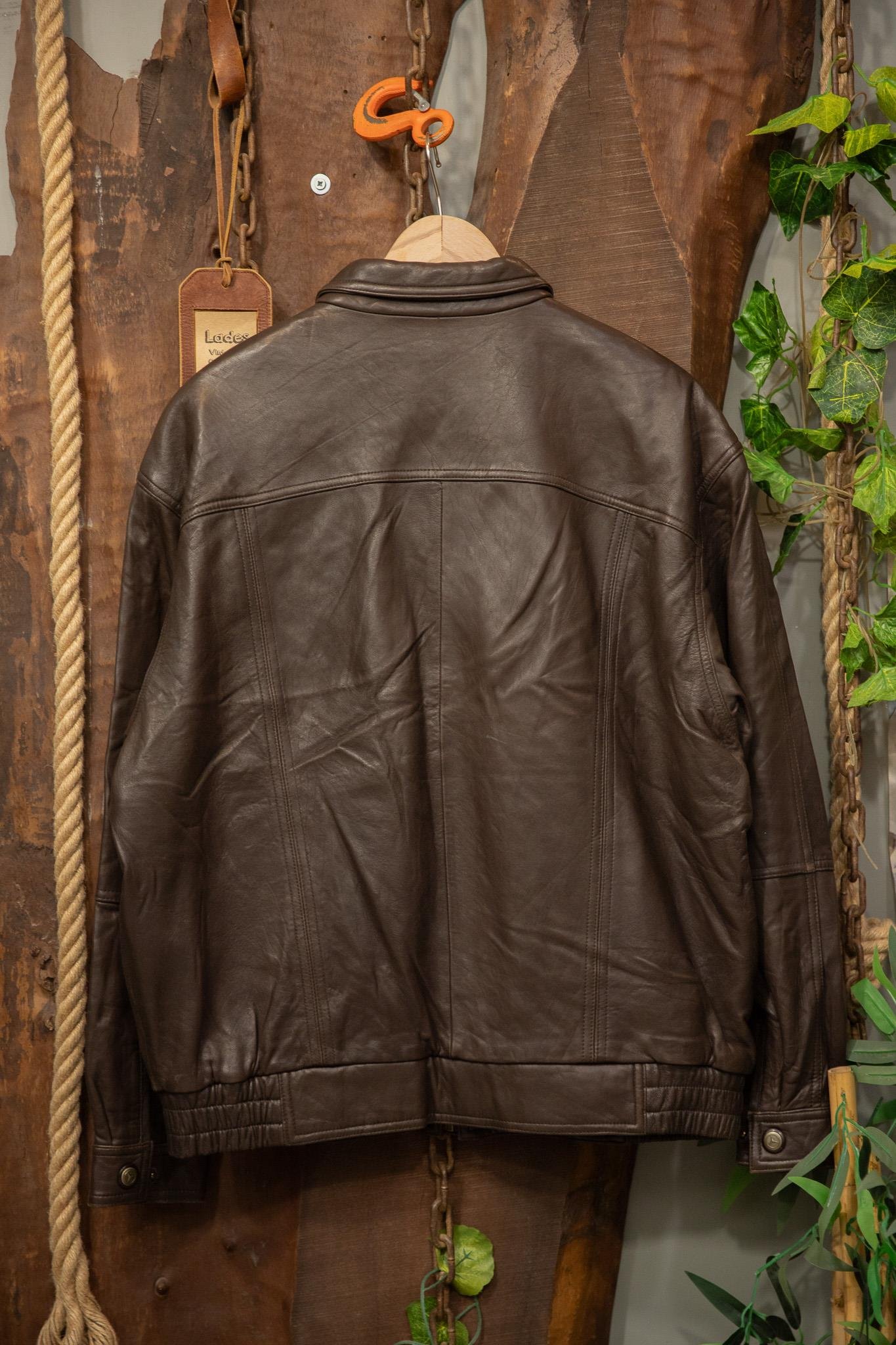 90's Brown Oversize Bomber Deri Ceket
