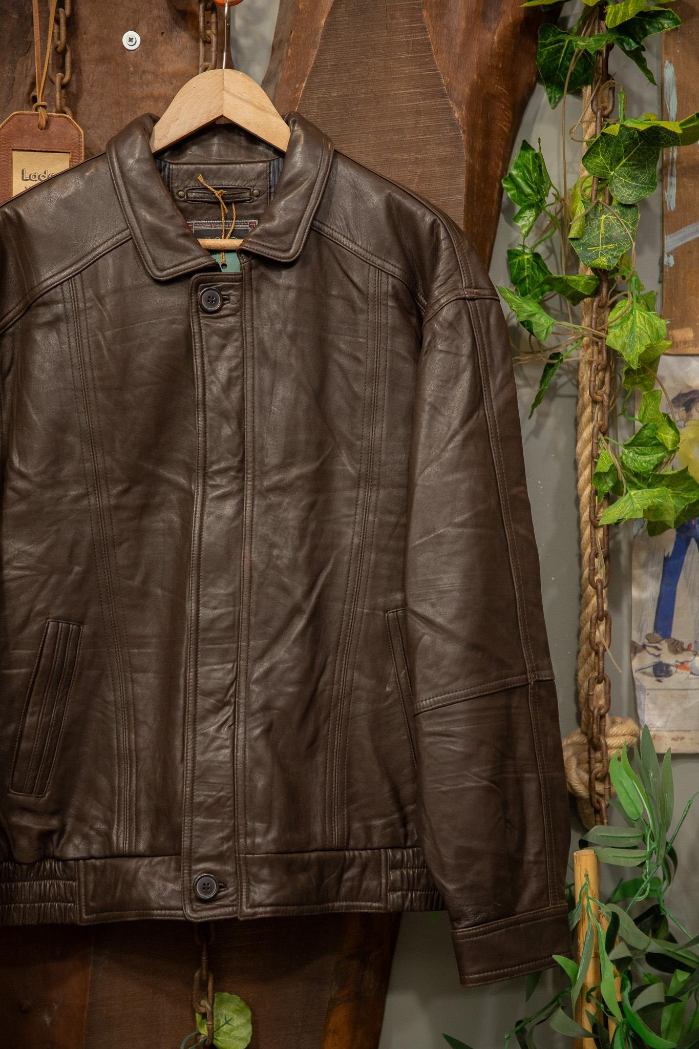 90's Brown Oversize Bomber Deri Ceket