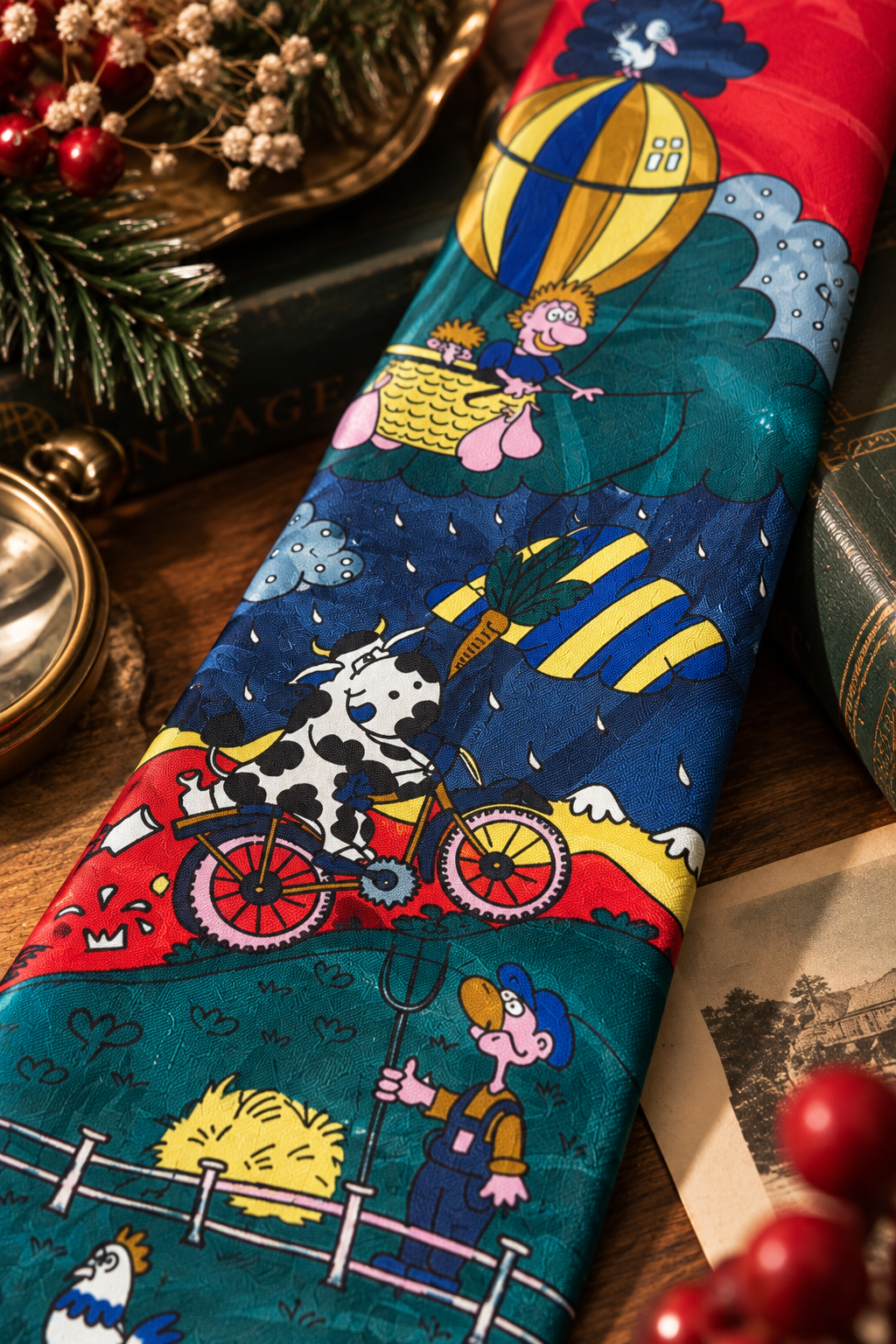 90s Cartoon Farm&Bicycle Kravat